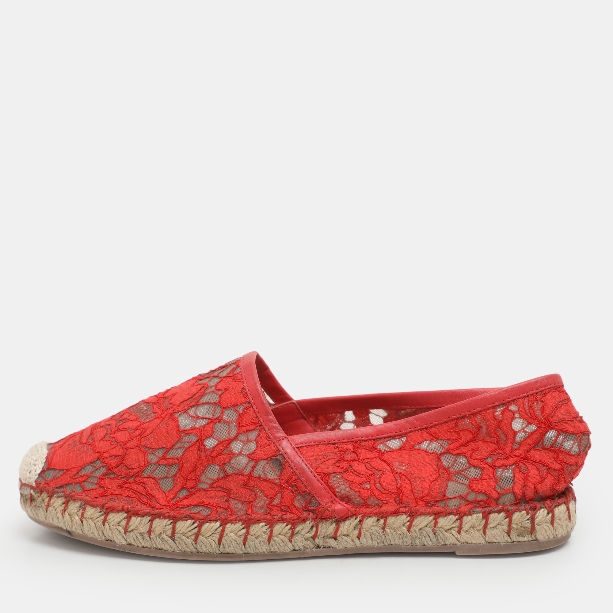 

Valentino Red Lace Espadrille Flats Size