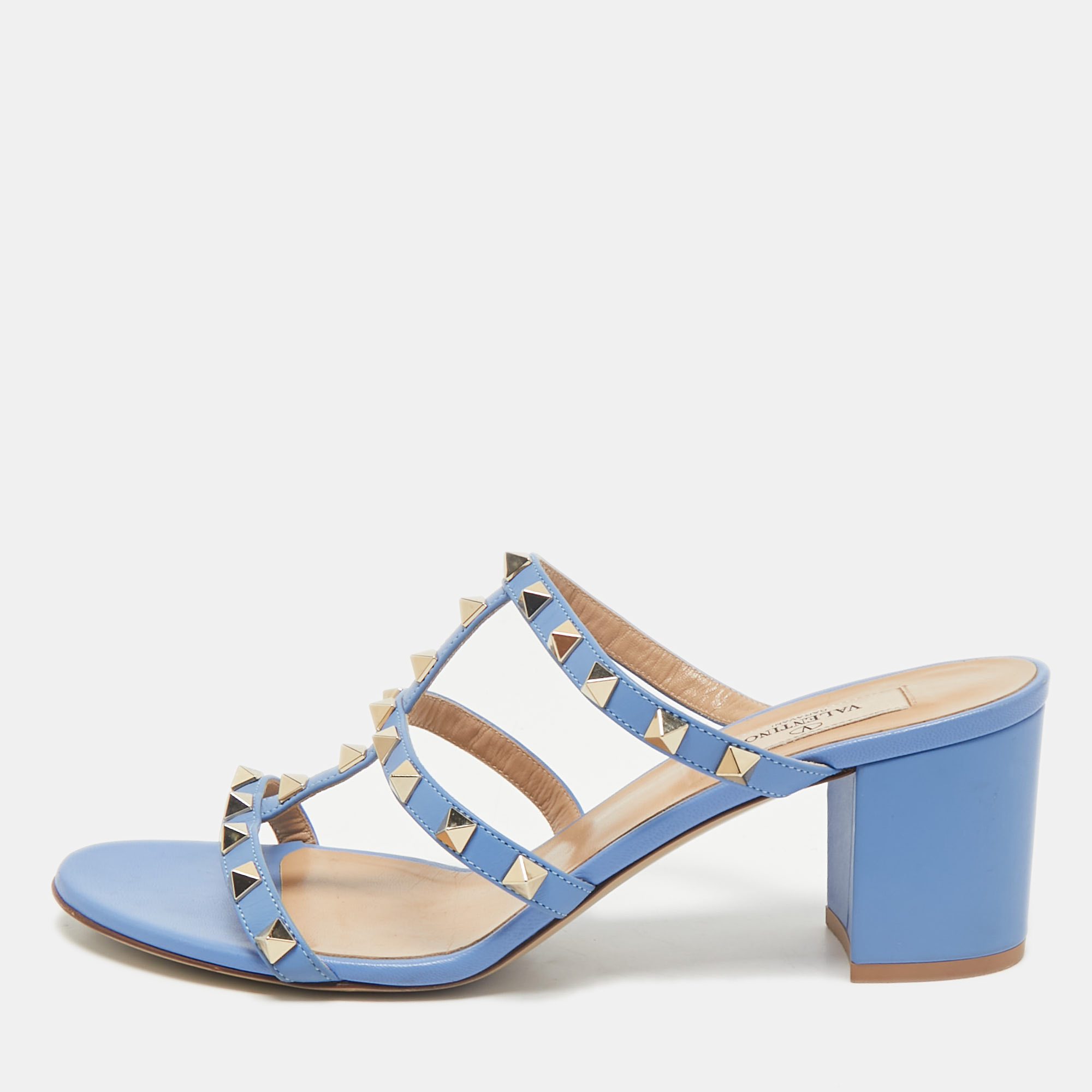 

Valentino Blue Leather Rockstud Slide Sandals Size
