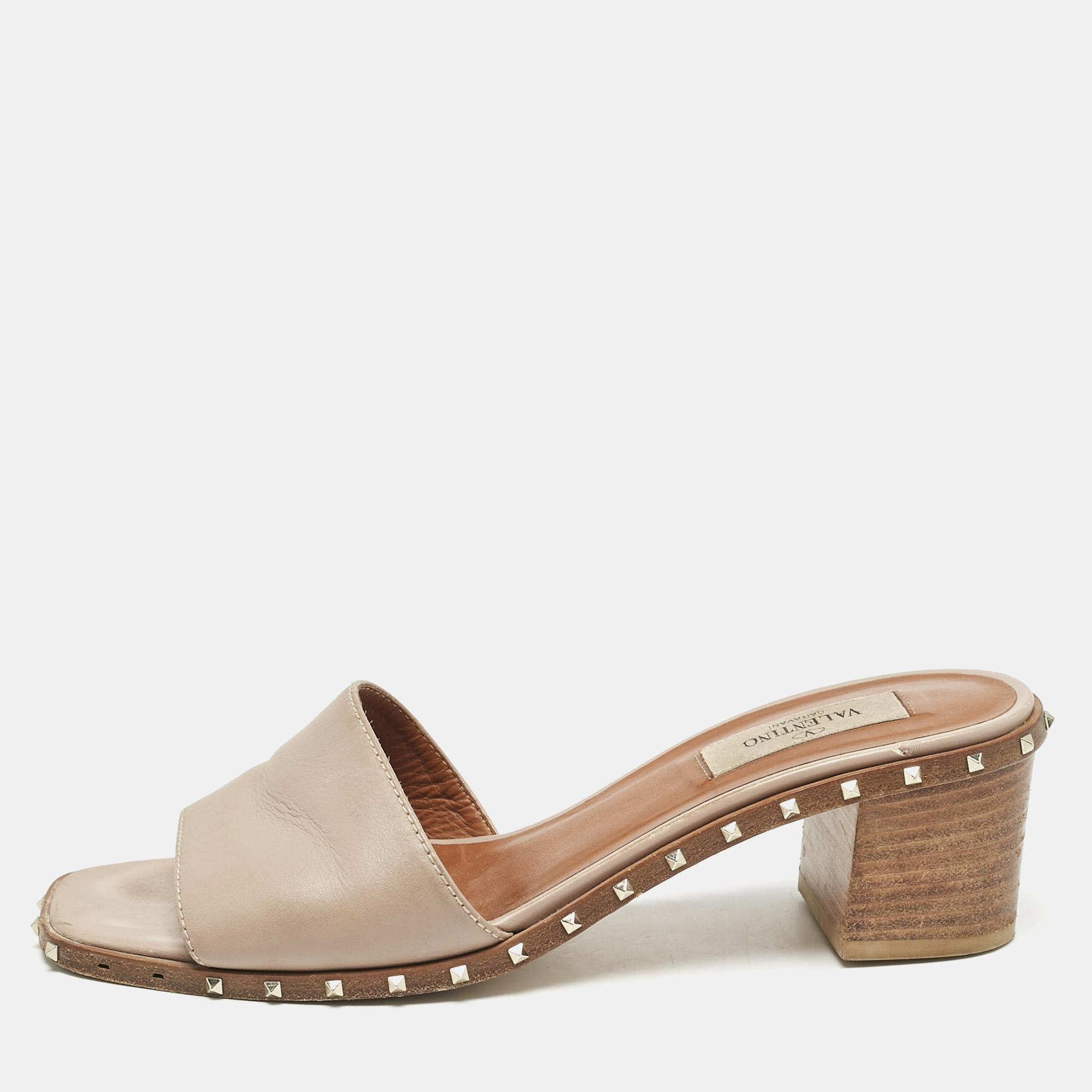 

Valentino Beige Leather Rockstud Slide Sandals Size