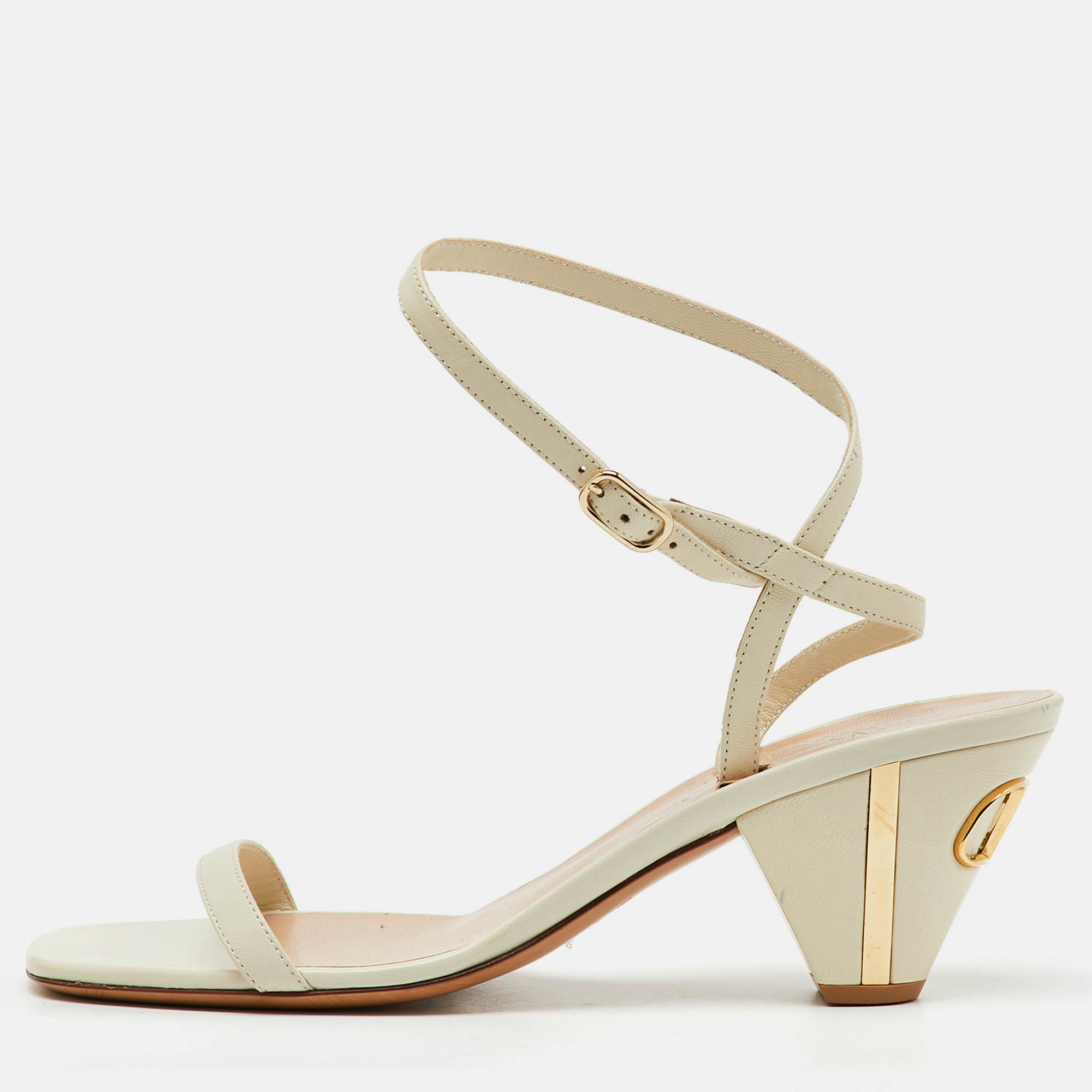 

Valentino White Leather VLogo Heel Ankle Strap Sandals Size