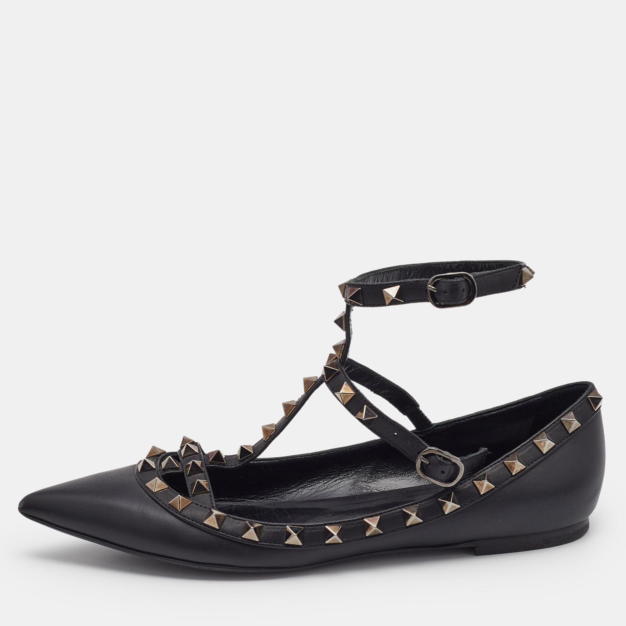 

Valentino Black Leather Rockstud Cage Ballet Flats Size