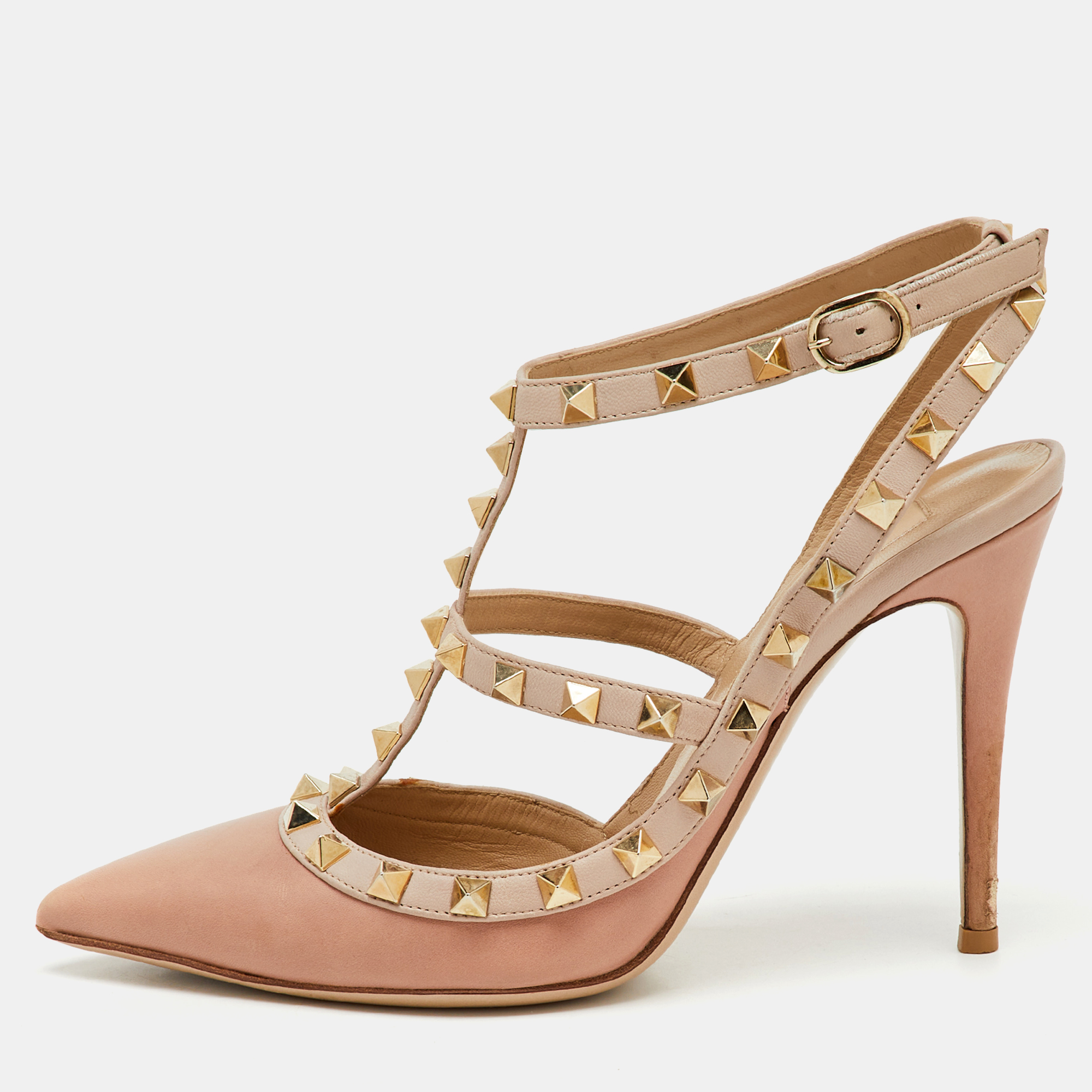 

Valentino Beige/Pink Leather Rockstud Caged Pumps Size