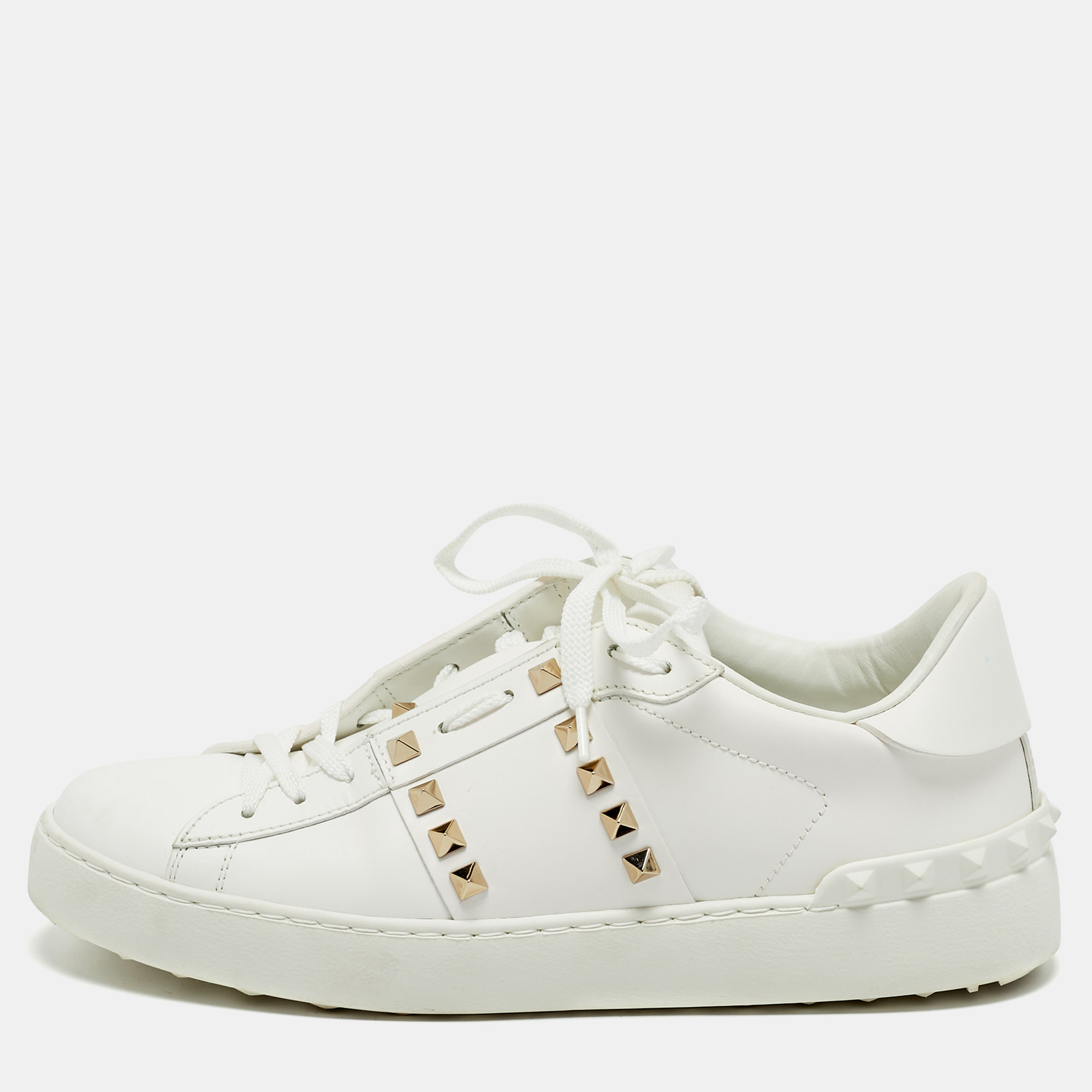 

Valentino White Leather Rockstud Untitled Sneakers Size
