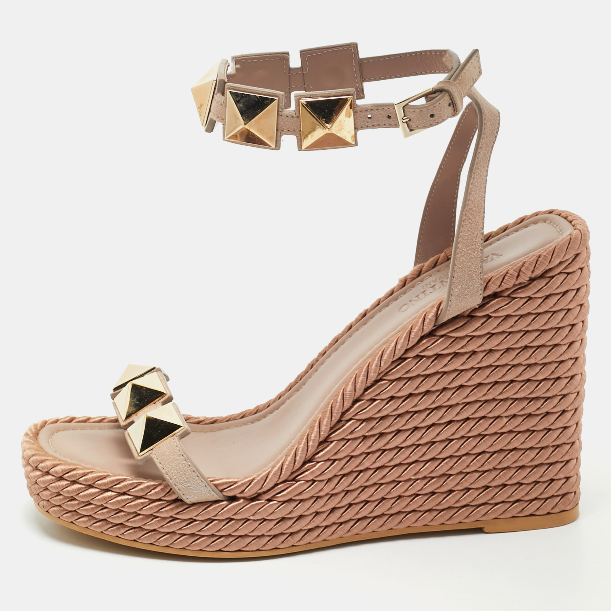 

Valentino Beige Suede Roman Stud Platform Wedge Sandals Size