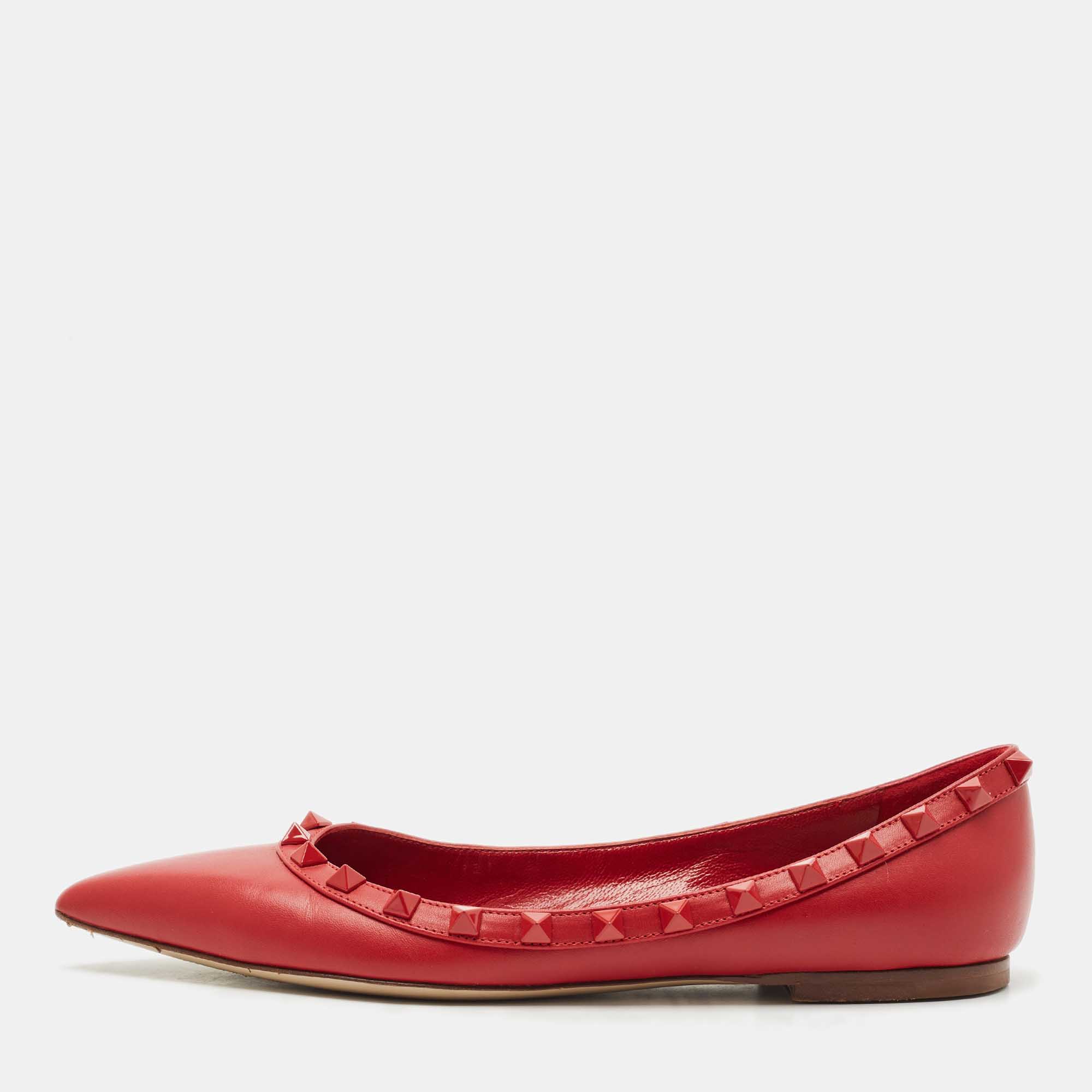 

Valentino Red Leather Rockstud Ballet Flats Size