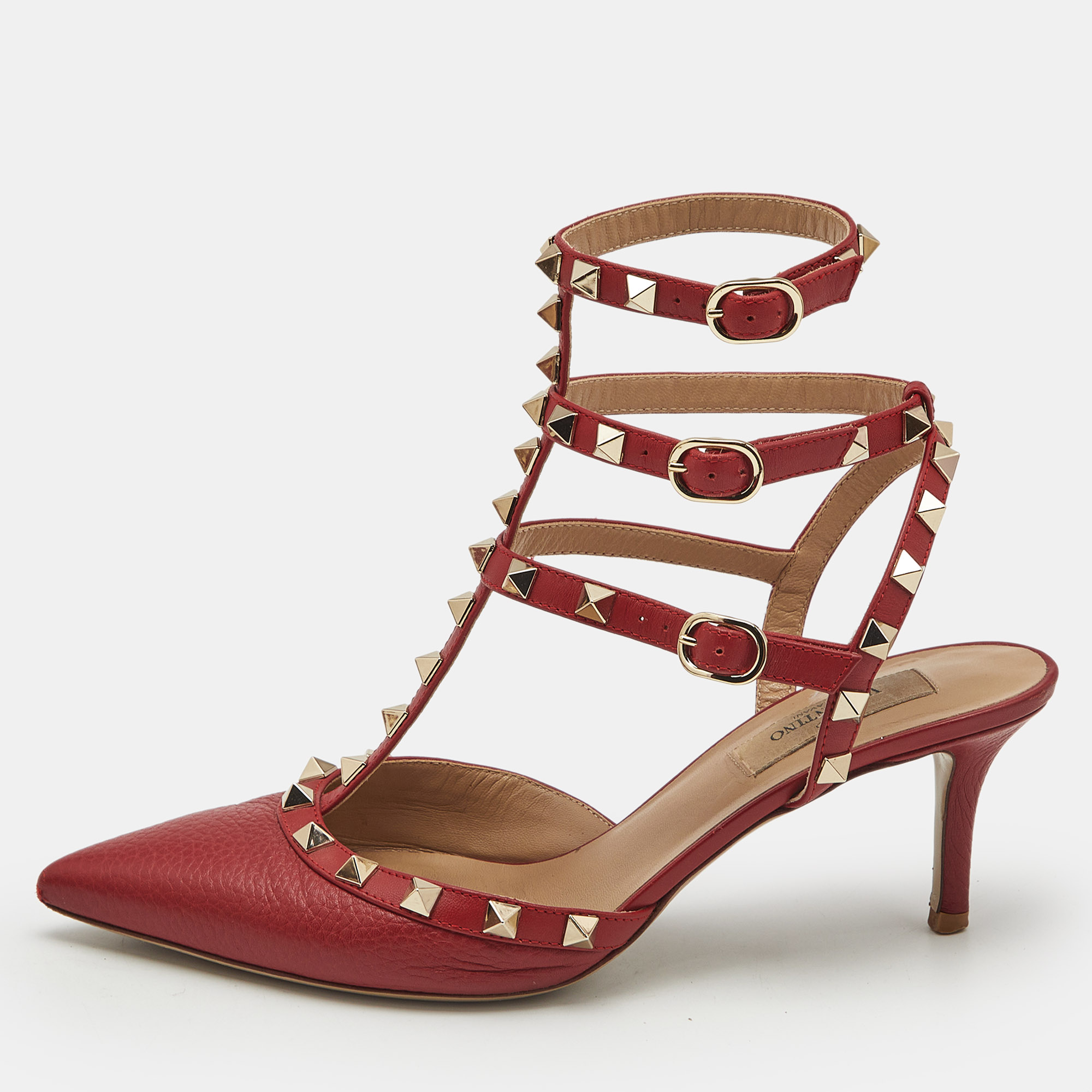 

Valentino Red Leather Rockstud Caged Pumps Size