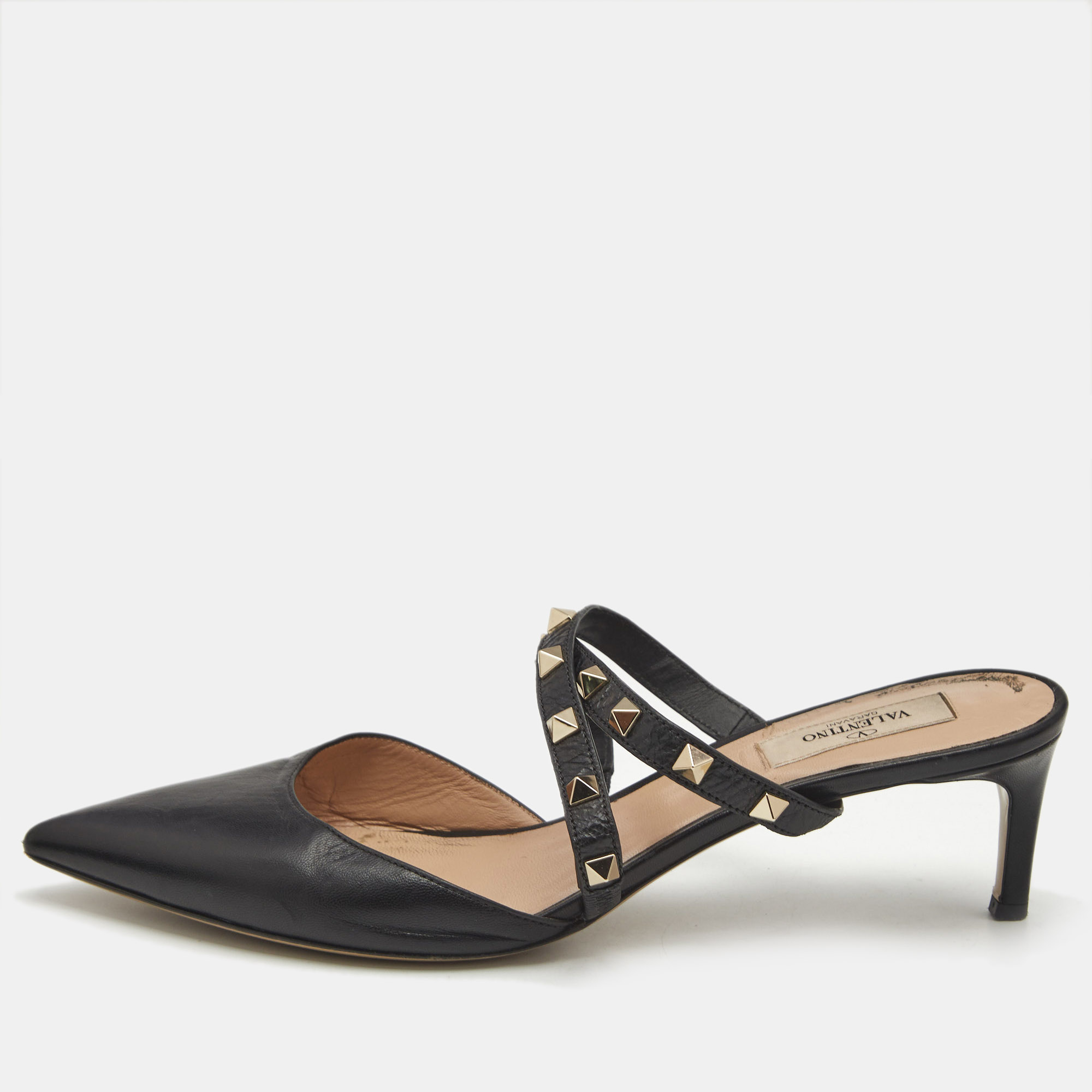 

Valentino Black Leather Rockstud Mules Size