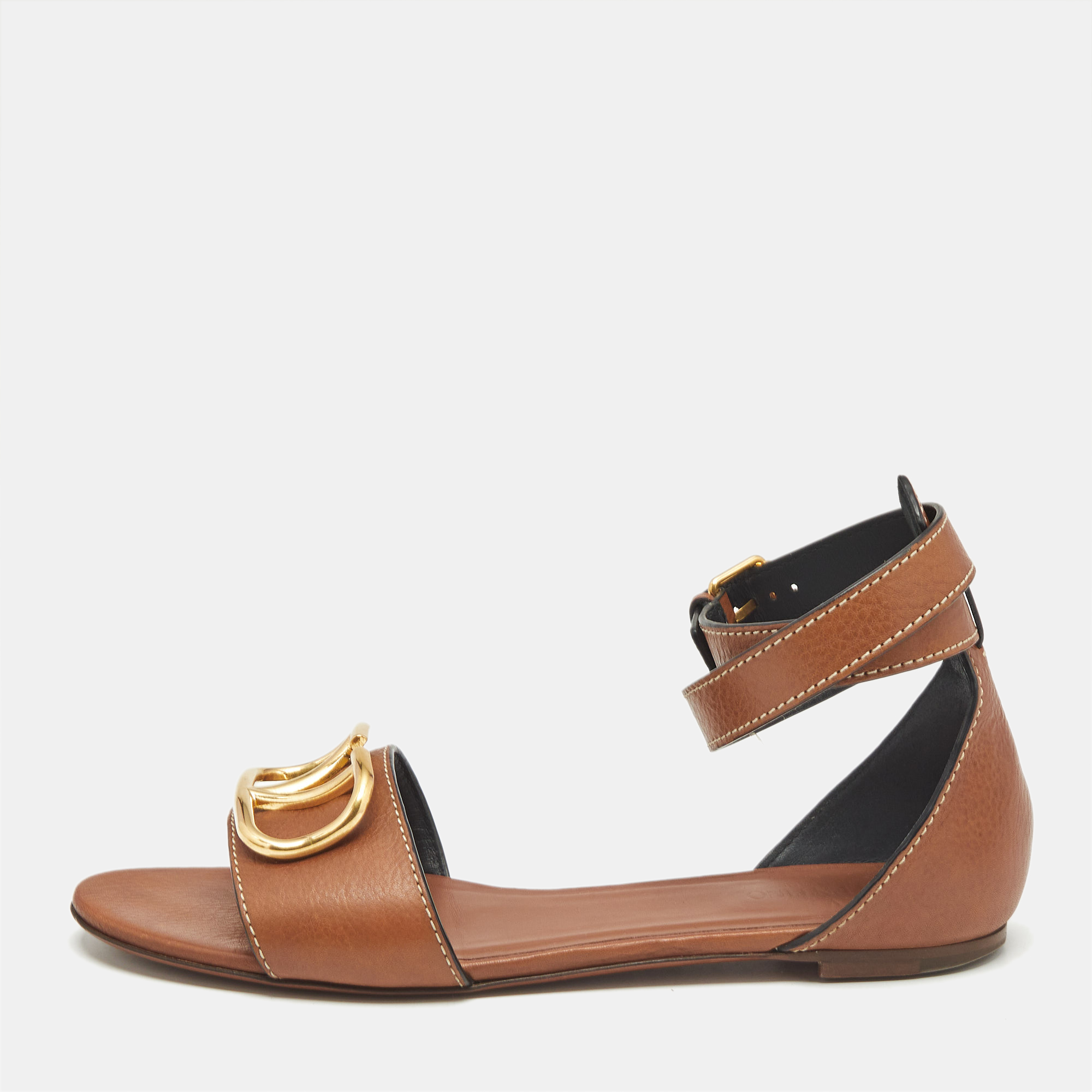 

Valentino Brown Leather VLogo Slingback Flat Sandals Size