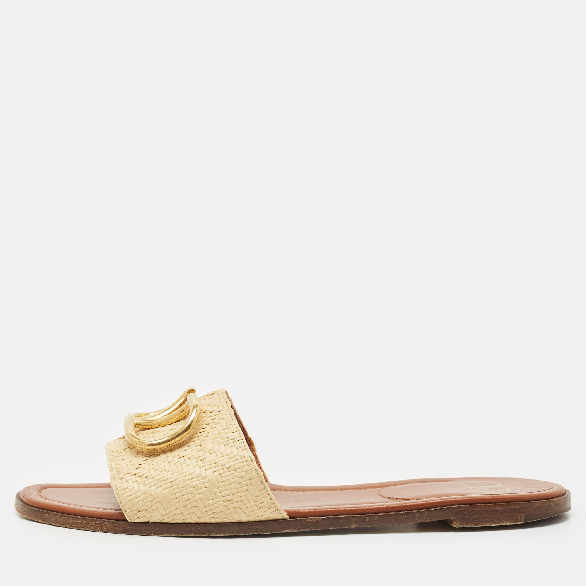 

Valentino Beige Raffia Escape VLogo Flat Slides Size