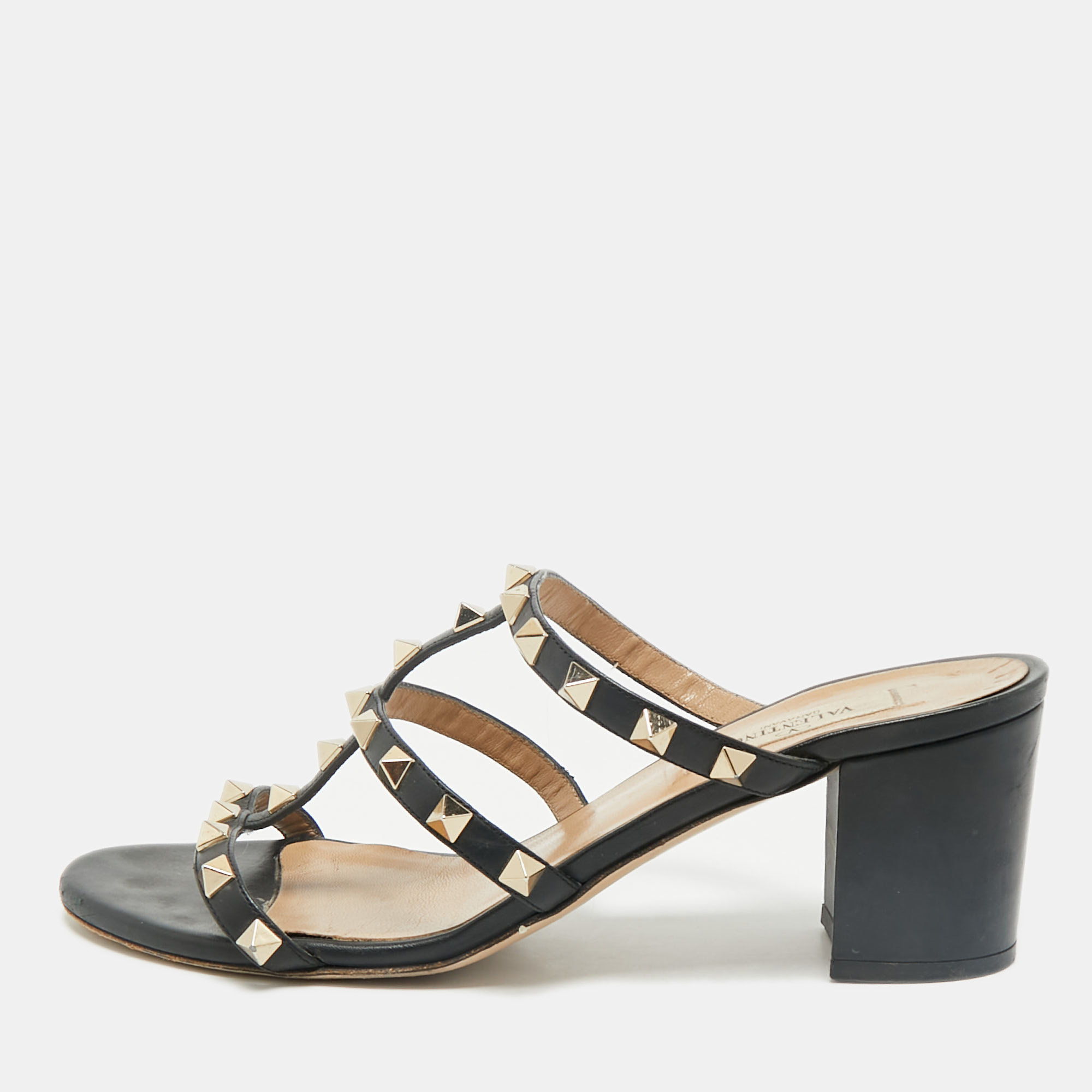 

Valentino Black Leather Rockstud Ankle Strap Sandals Size