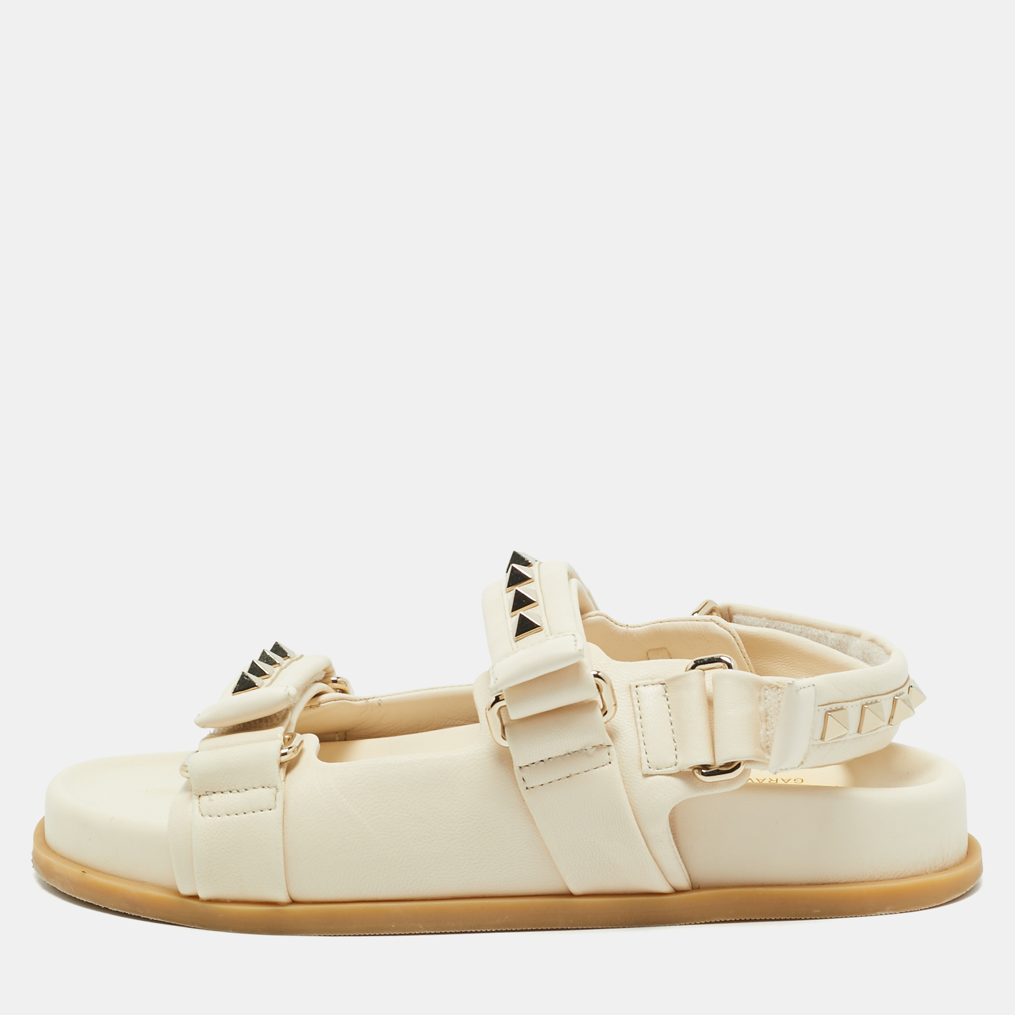 

Valentino Cream Leather Rockstud Flat Sandals Size