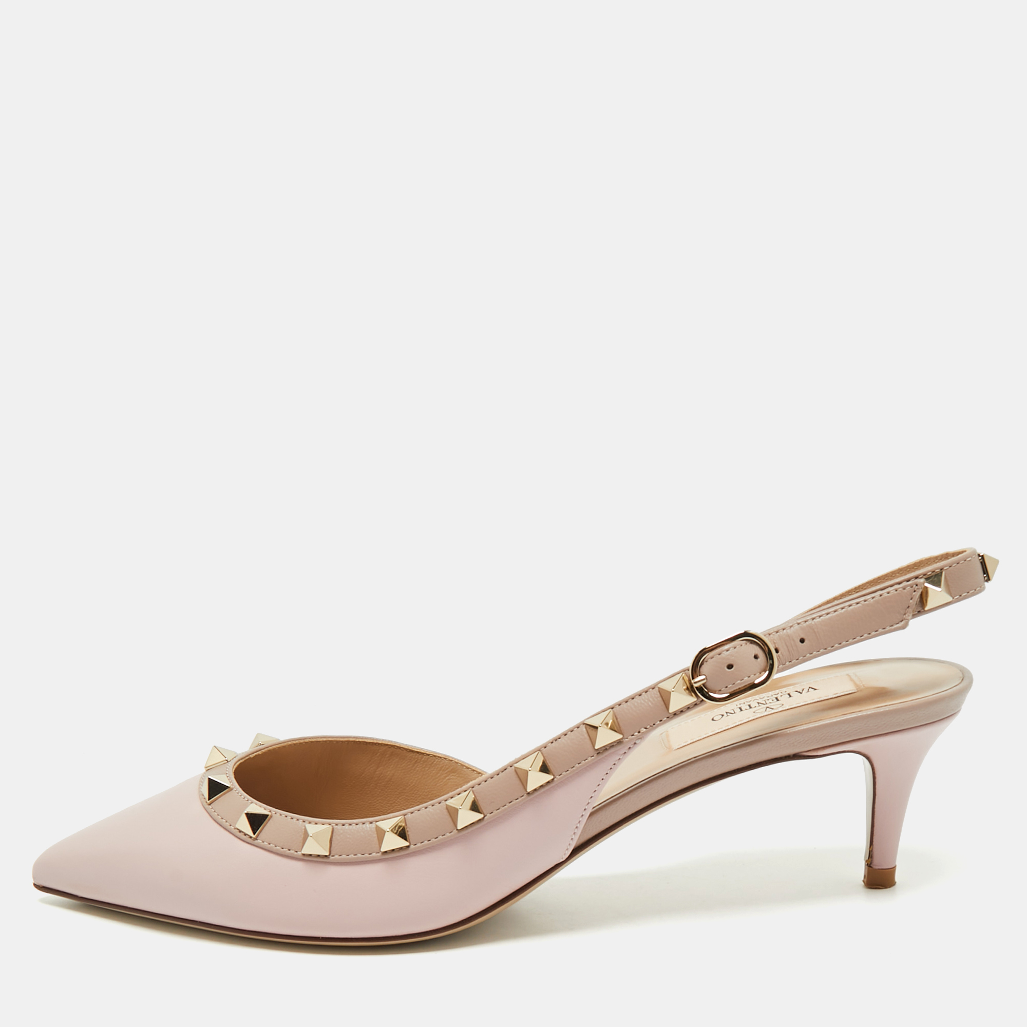 

Valentino Pink Leather Rockstud Slingback Pumps Size