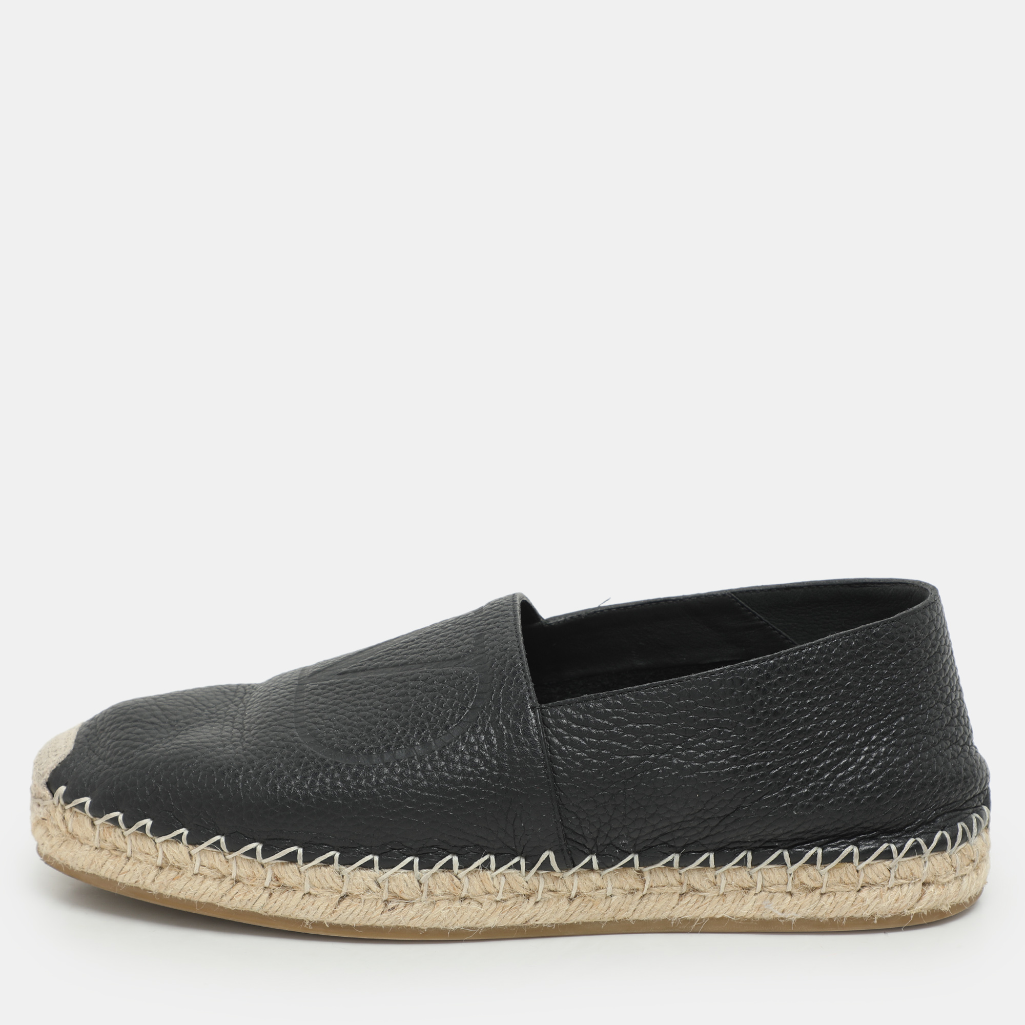 

Valentino Black Leather VLogo Espadrille Flats Size