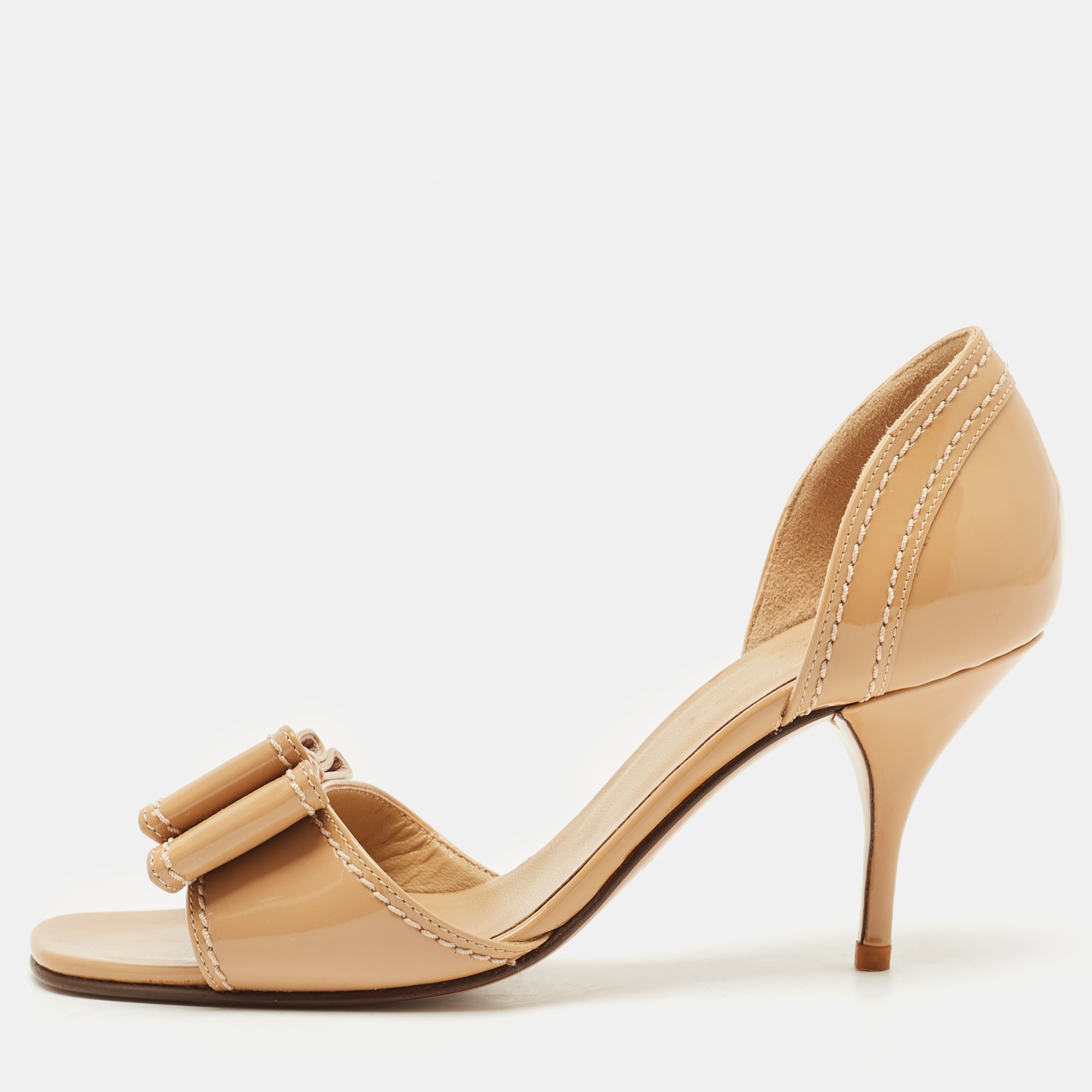 

Valentino Beige Patent Bow Embellished D'orsay Open Toe Pumps Size