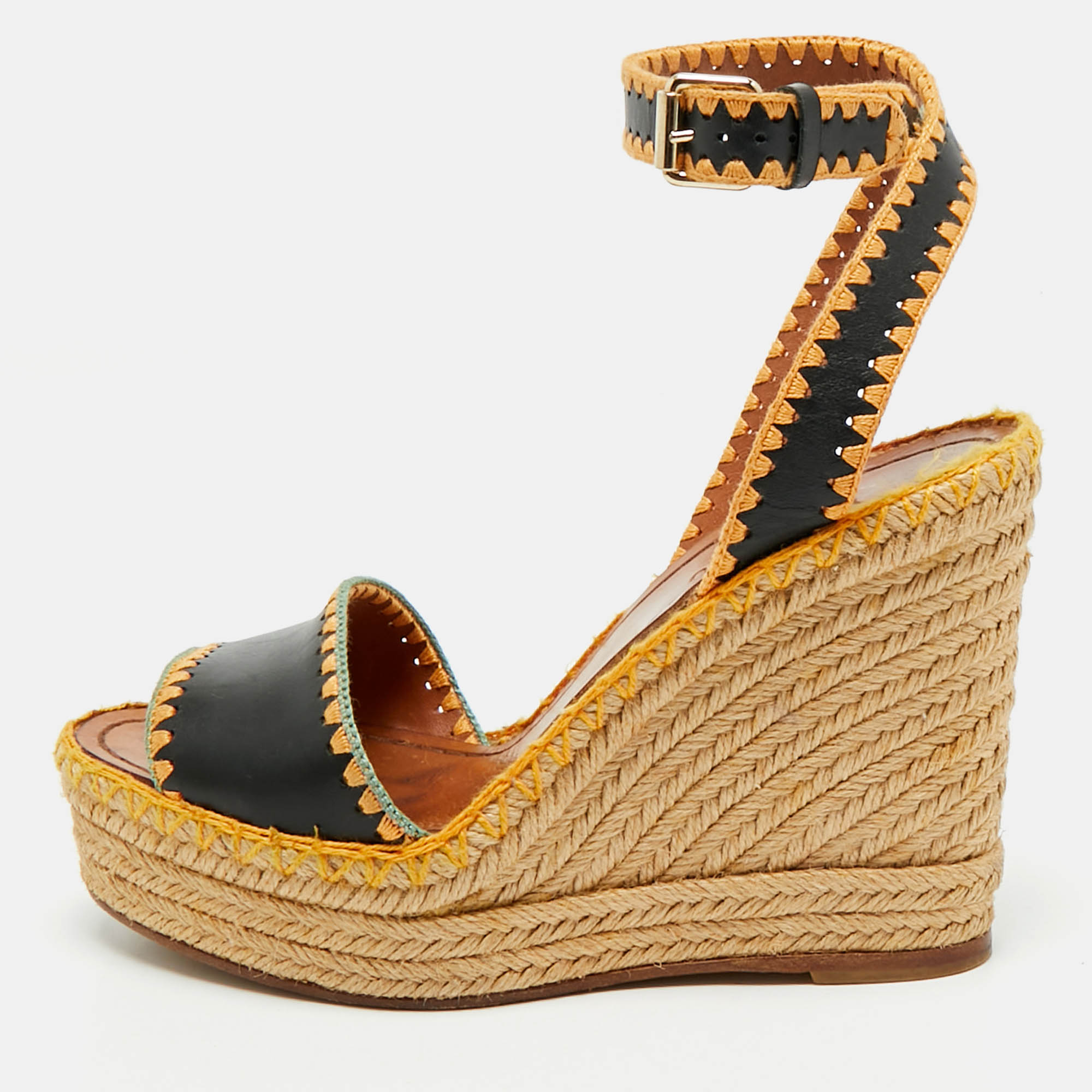 Valentino Navy Blue Leather Esapadrille Wedge Sandals Size 36