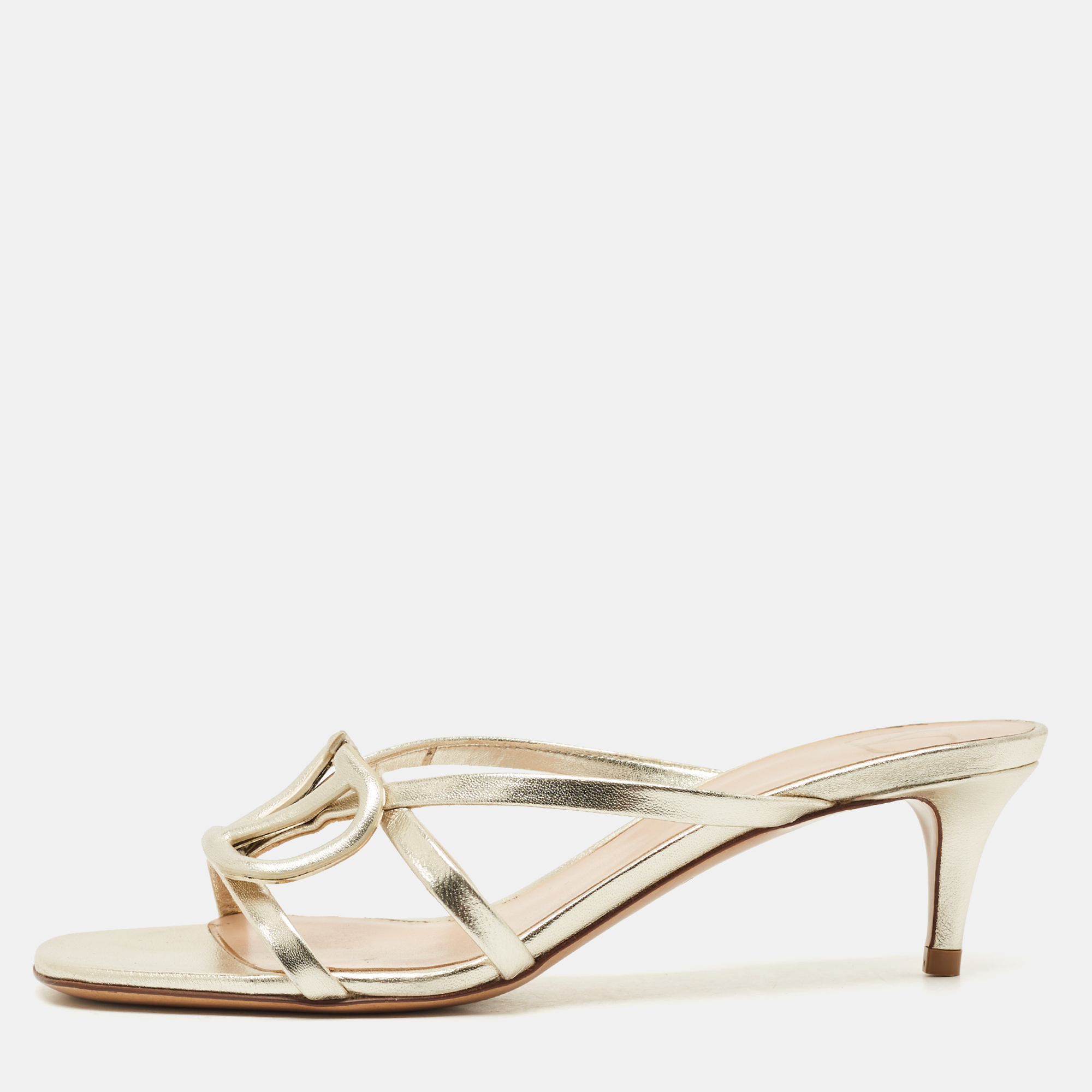 

Valentino Metallic Leather VLogo Signature Slide Sandals Size