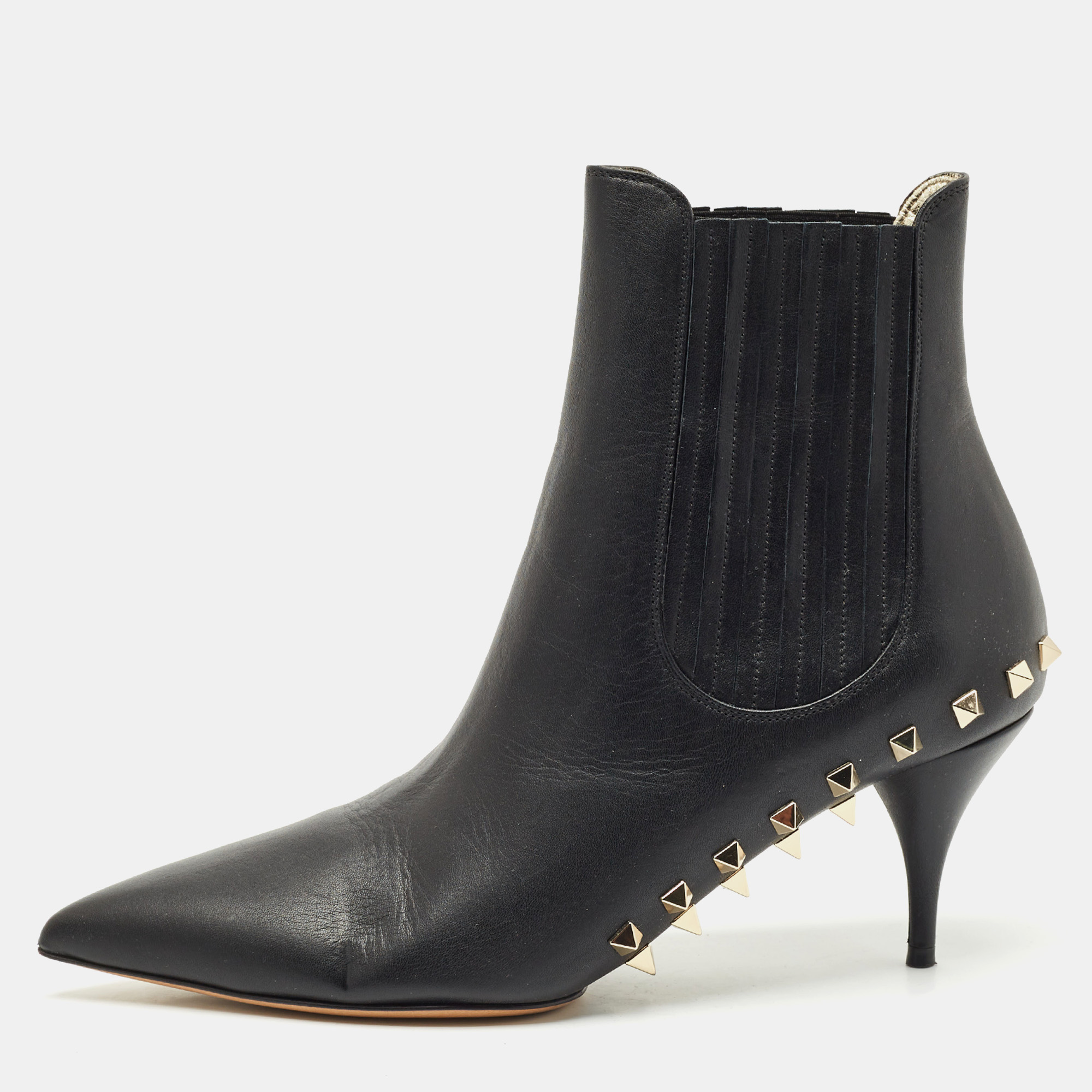

Valentino Black Leather Rockstud Pointed Toe Ankle Boots Size