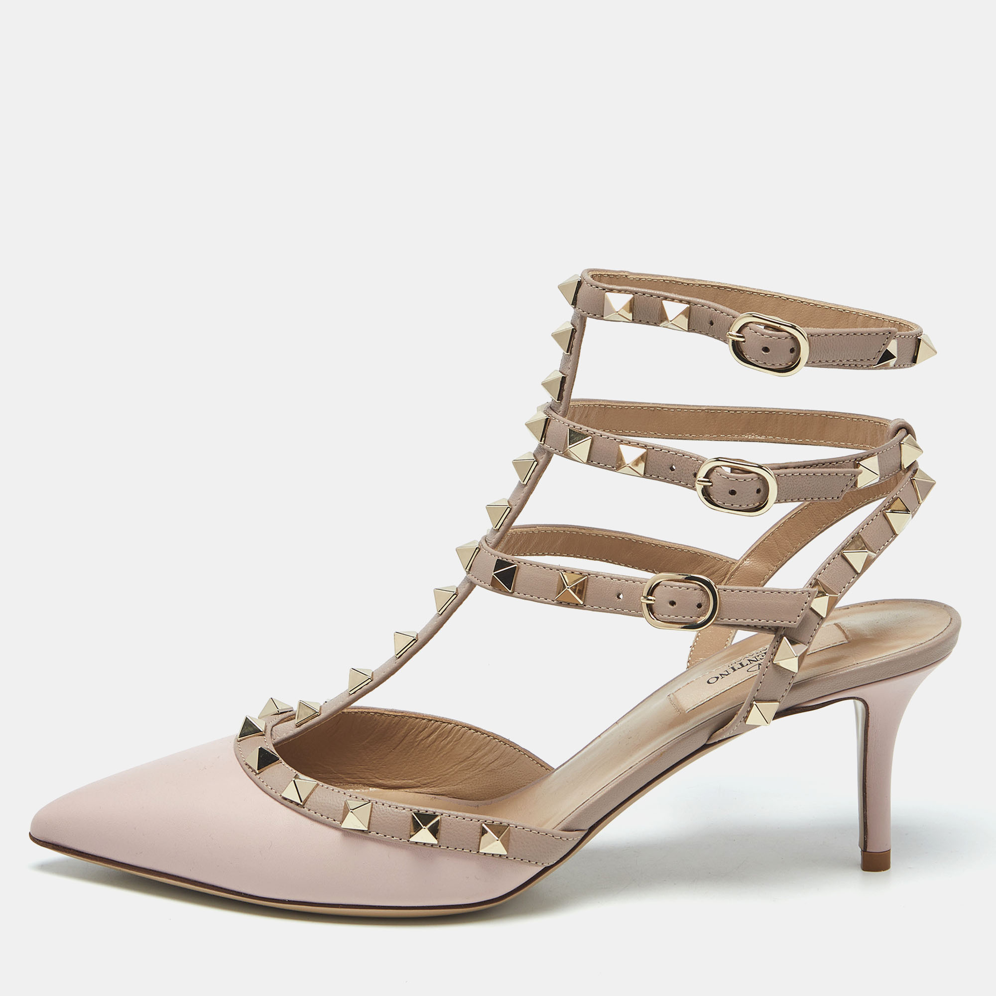 

Valentino Dusty Pink Leather Rockstud Ankle Strap Pumps Size