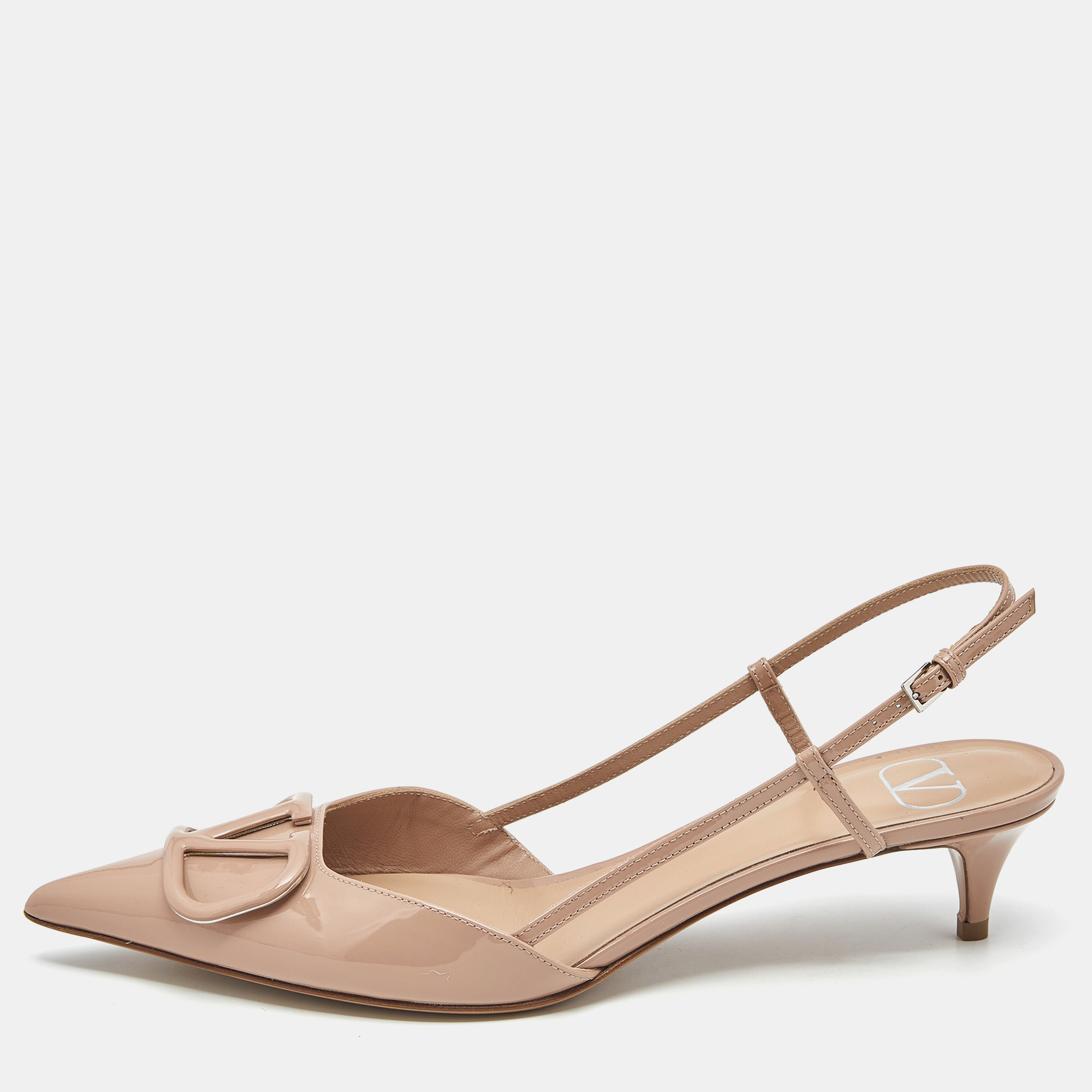 

Valentino Dusty Pink Patent Leather VLogo Slingback Pumps Size