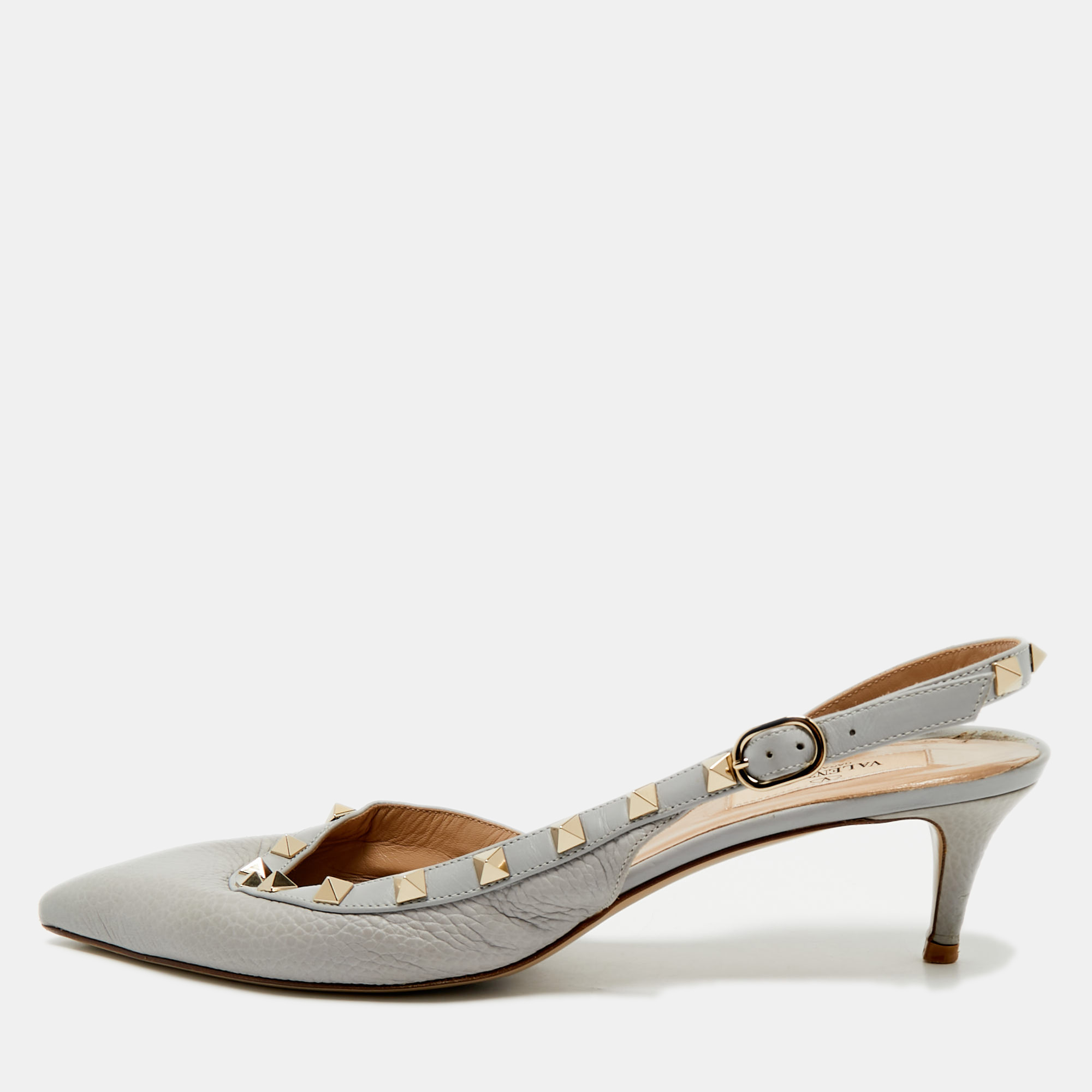 

Valentino Light Blue Leather Rockstud Slingback Pumps Size