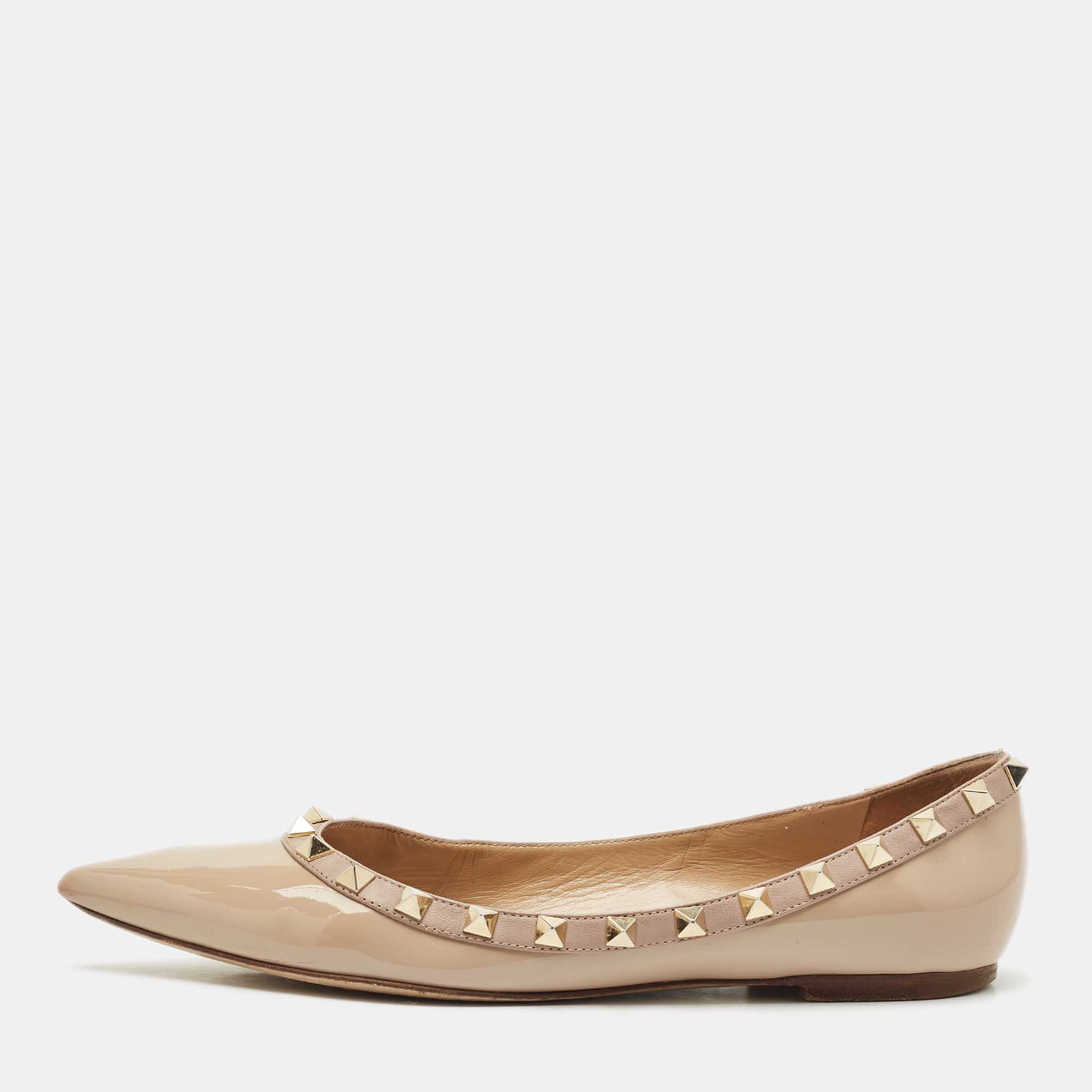 

Valentino Beige Patent Leather Rockstud Pointed Toe Ballet Flats Size