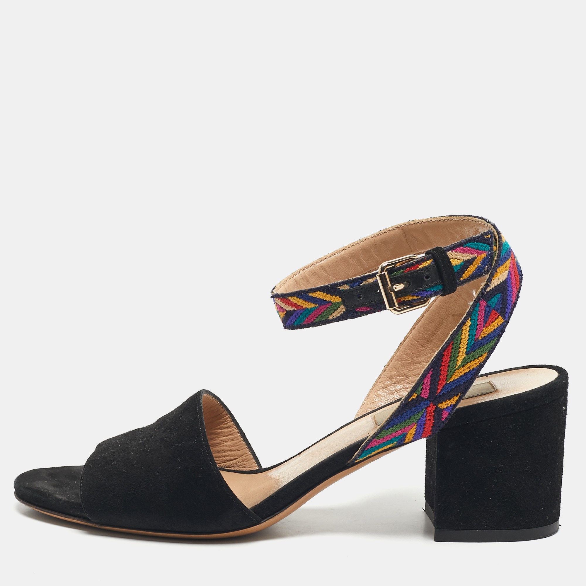 

Valentino Black Suede Multicolor Ankle Strap Sandals Size