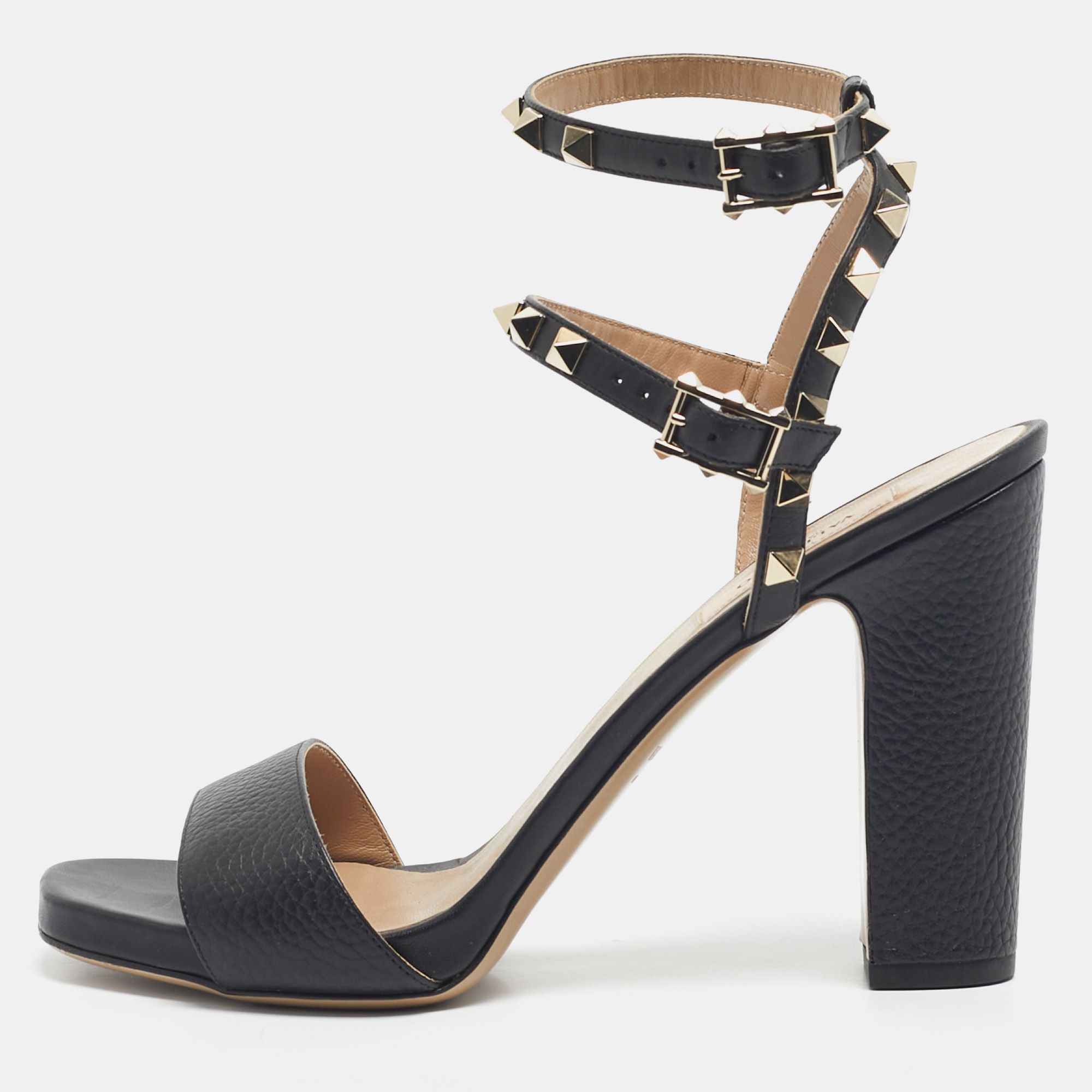 

Valentino Black Leather Rockstud Double Strap Sandals Size