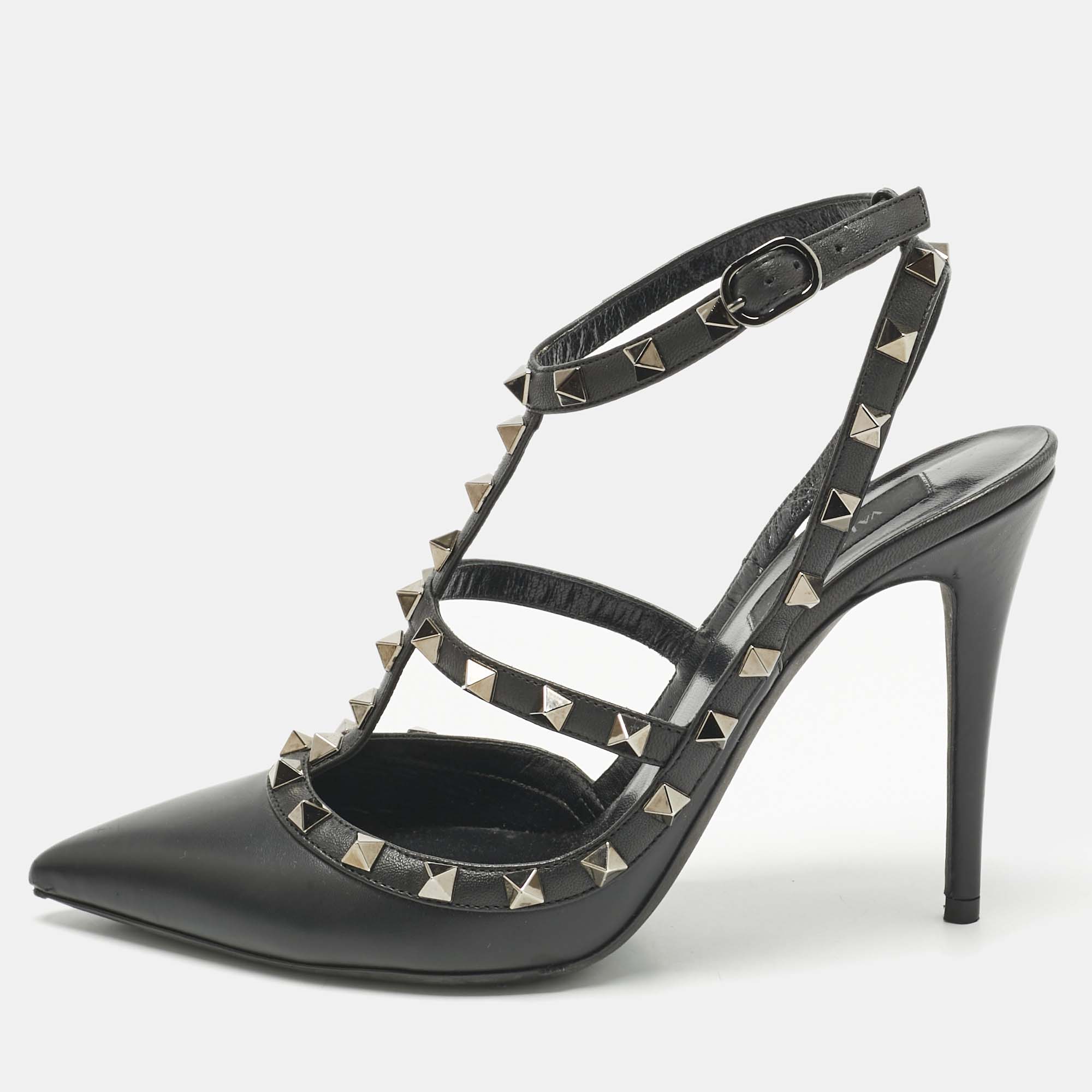 

Valentino Black Leather Rockstud Caged Pumps Size