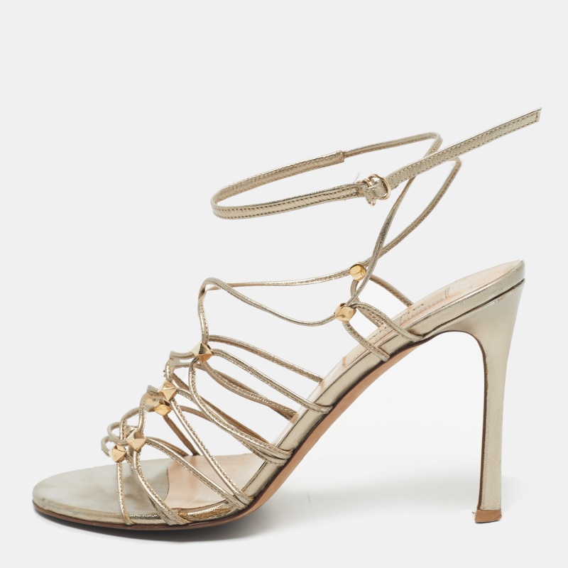 

Valentino Gold Leather Studded Lace Up Sandals Size