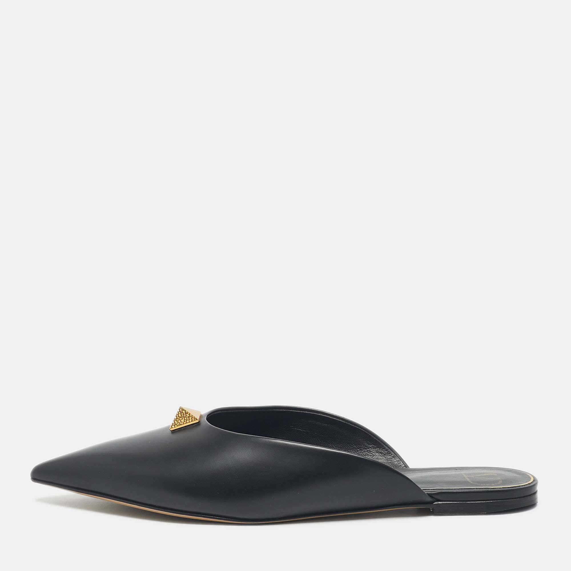 

Valentino Black Leather One Stud Flat Mules Size