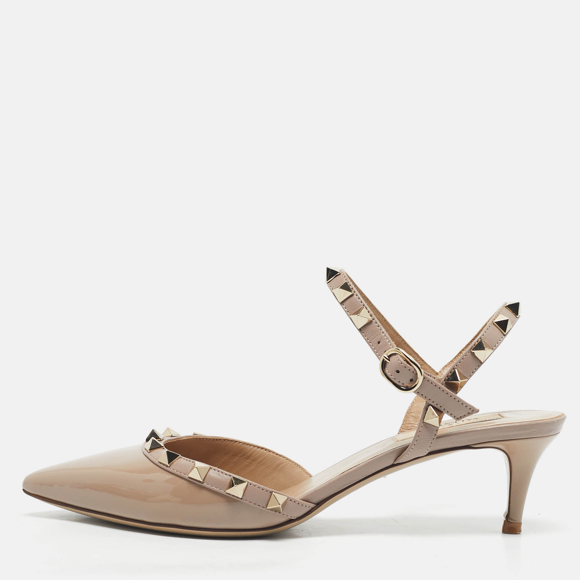 

Valentino Beige Leather and Patent Leather Rockstud Caged Pumps Size