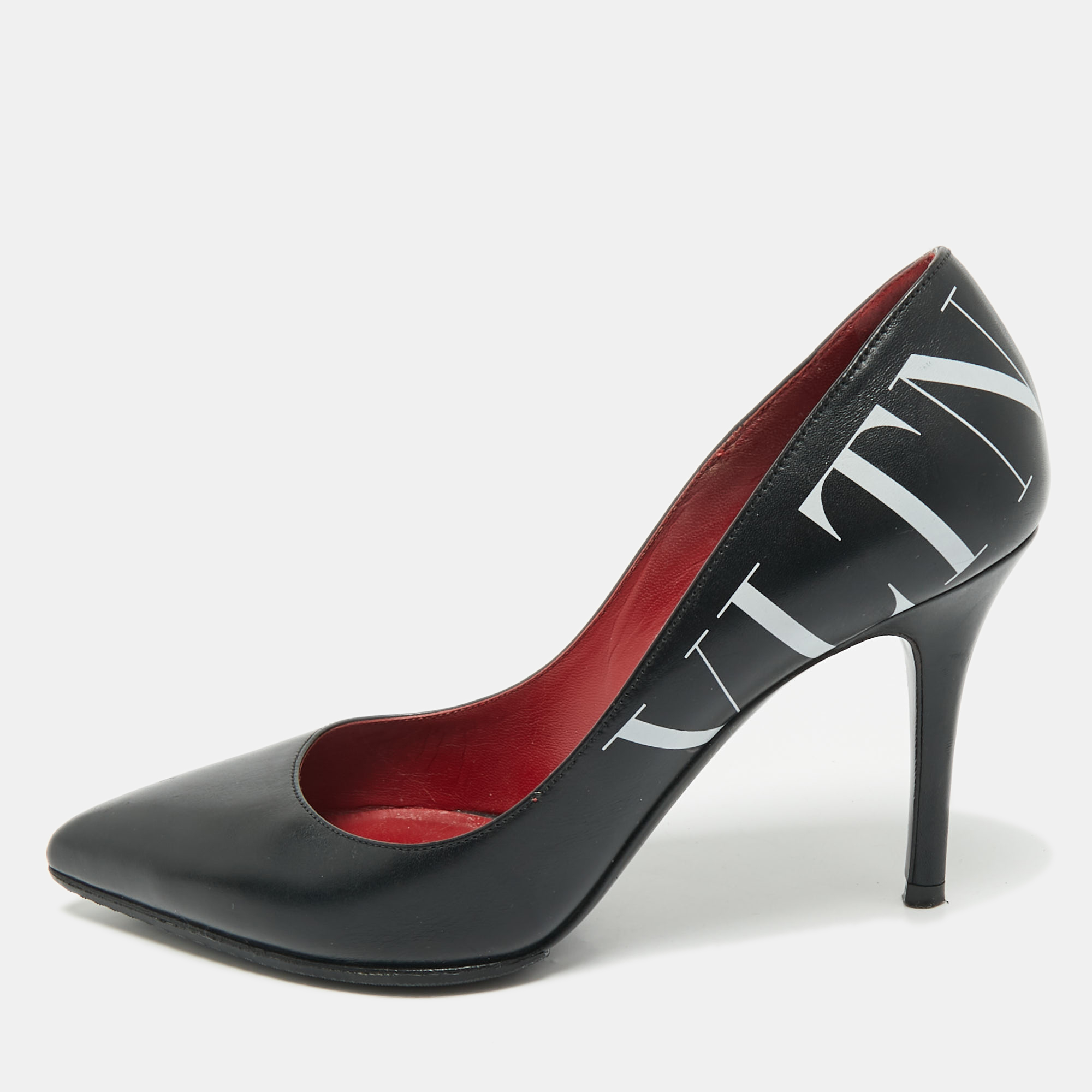 Pre-owned Valentino Garavani Black Leather Vltn Pointed Toe Pumps Size 35.5
