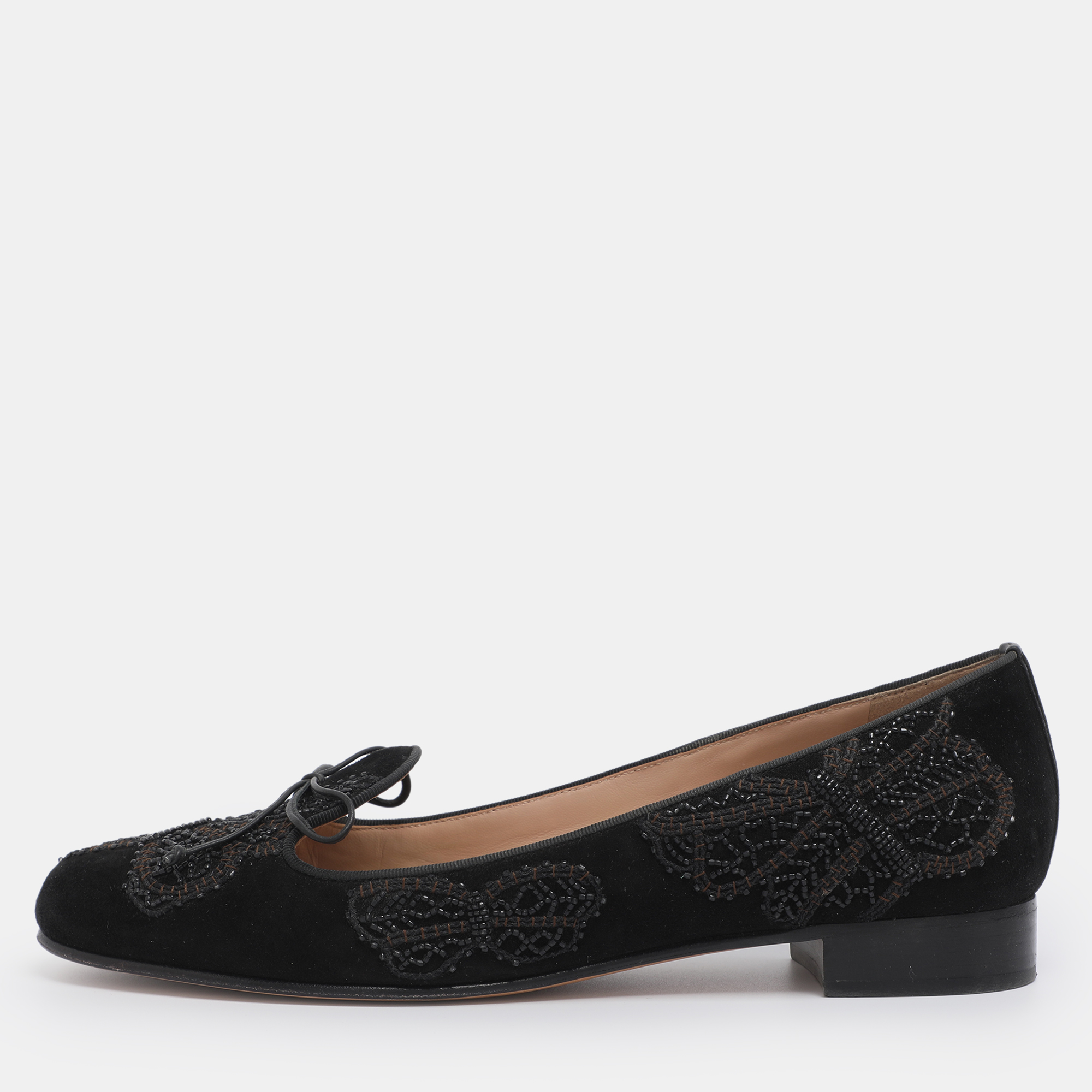 

Valentino Black Suede Butterfly Embroidered Ballet Flats Size 41