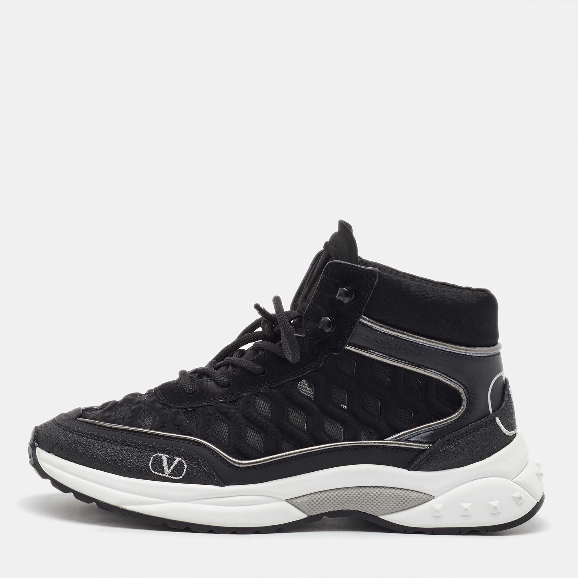 Valentino Black Mesh, Suede and Leather Mid Top Sneakers Size 38