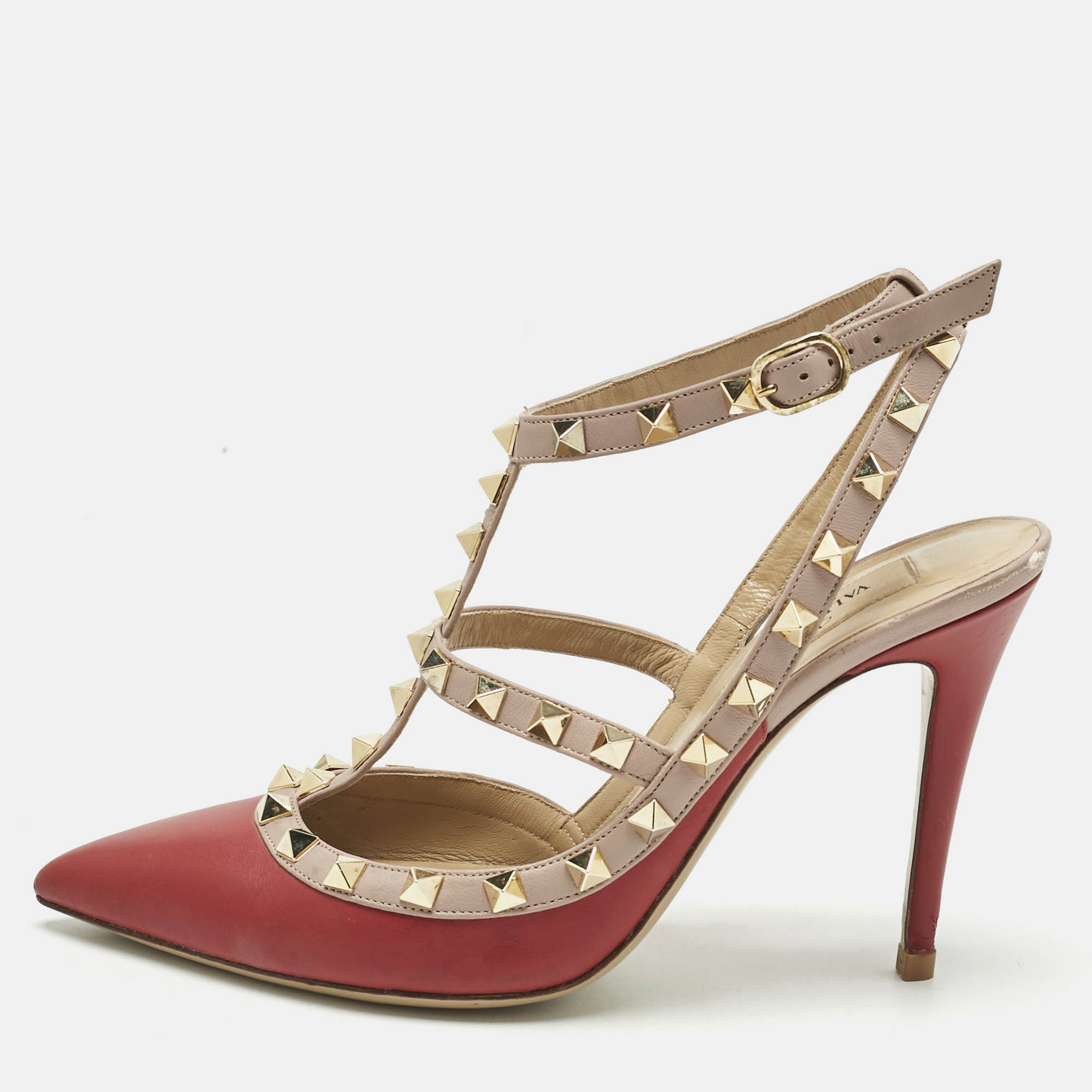 

Valentino Red/Pink Leather Rockstud Caged Pumps Size