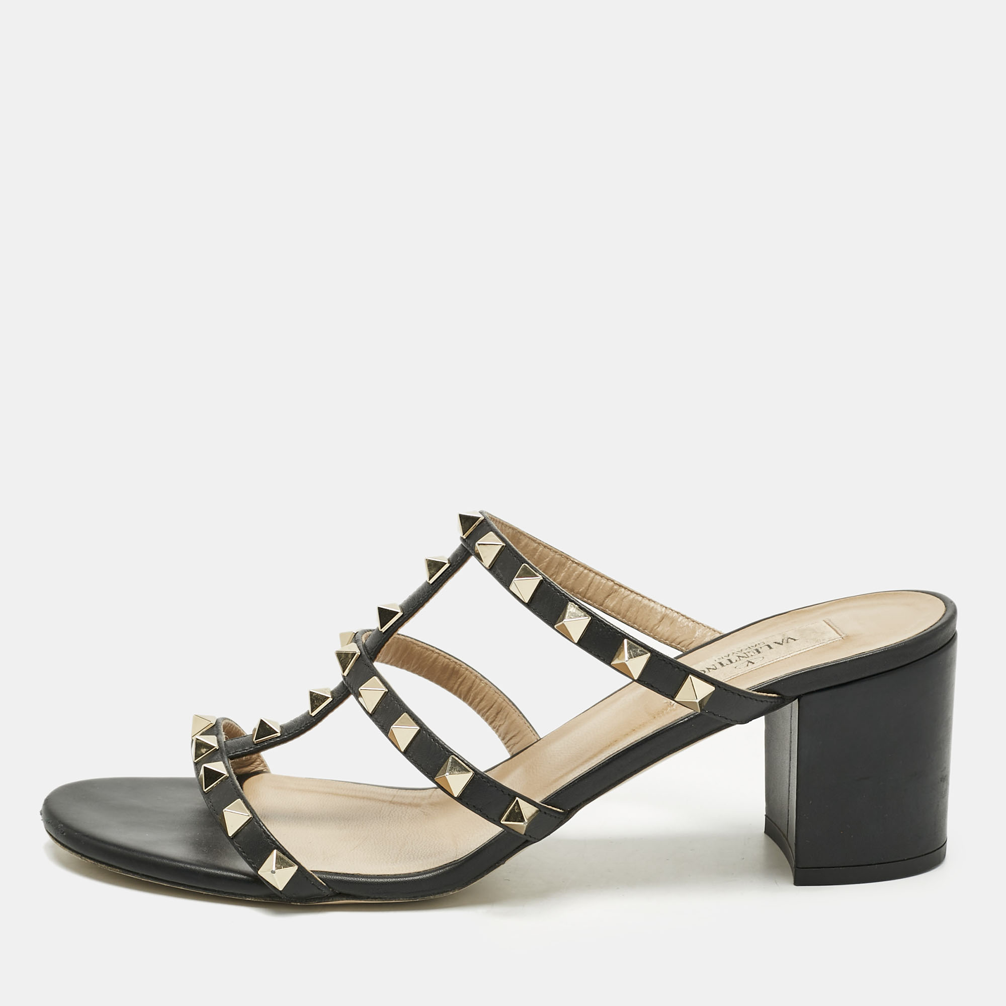 

Valentino Black Leather Rockstud Slide Sandals Size