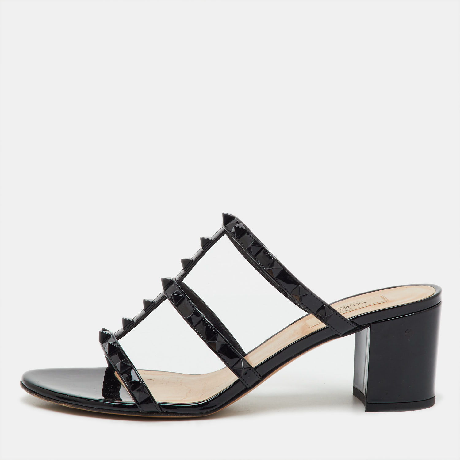 Pre-owned Valentino Garavani Black Patent Leather Rockstud Slide Sandals Size 40.5