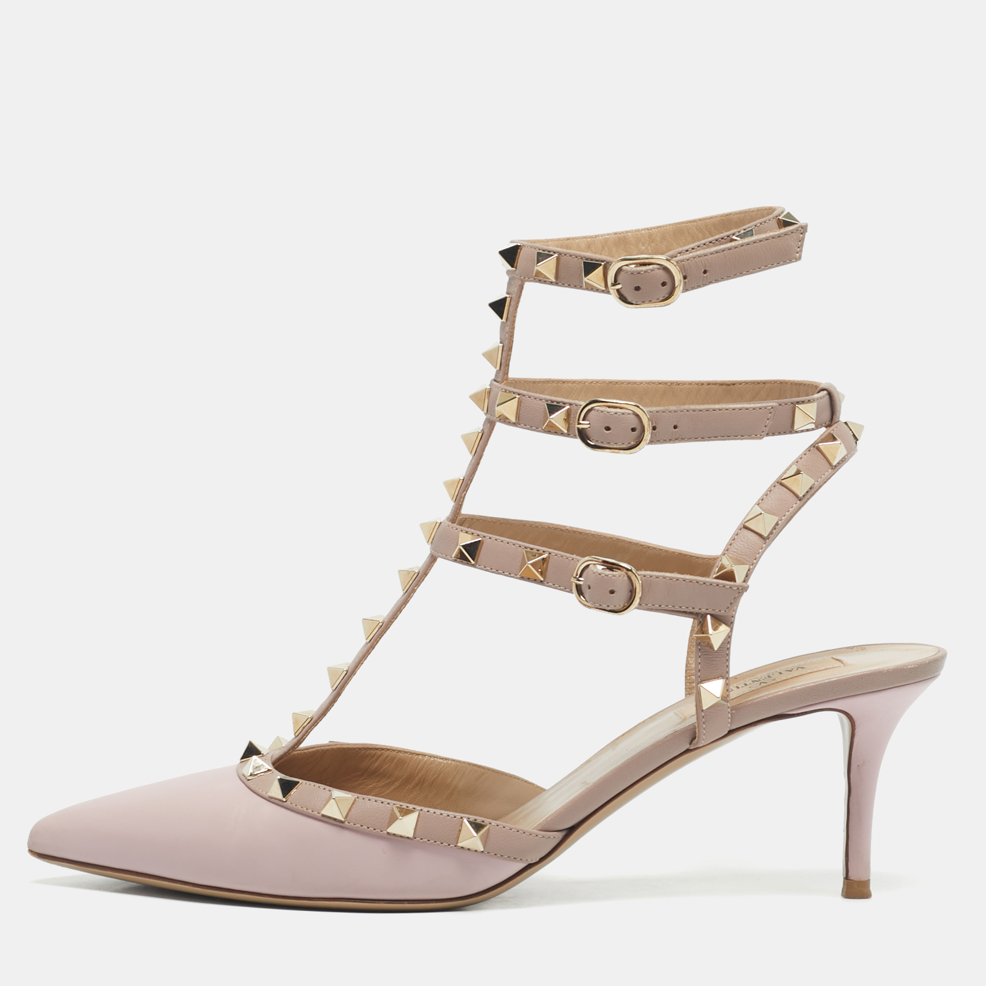 

Valentino Blush Pink Leather Rockstud Ankle Strap Pumps Size