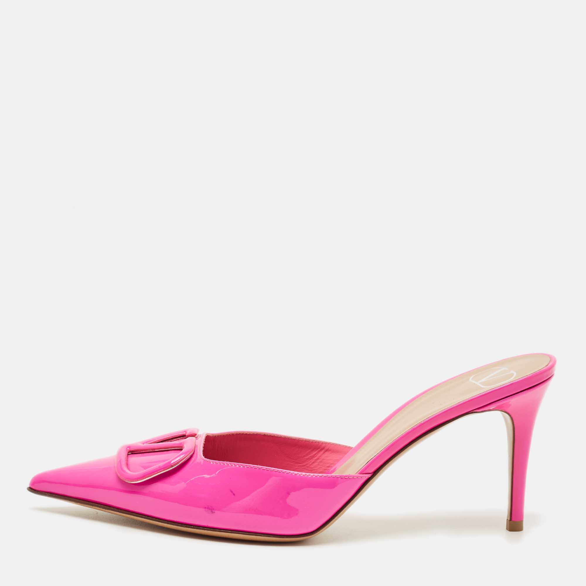 

Valentino Pink Patent Leather VLogo Signature Pointed-Toe Mules Size