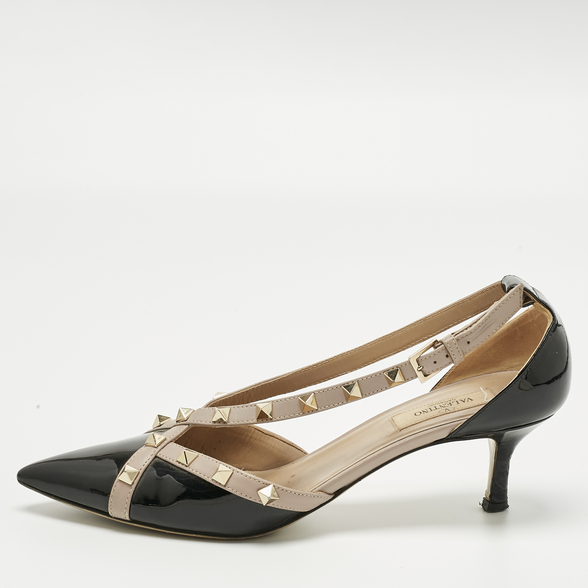 

Valentino Two Tone Leather and Patent Leather Rockstud Pumps Size, Black