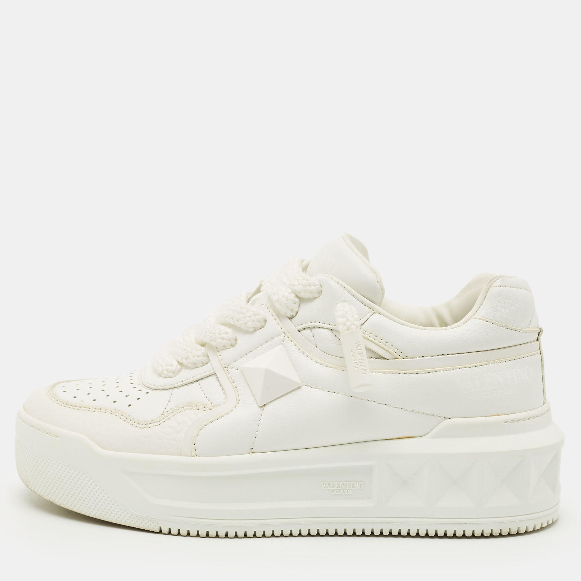 Valentino White Leather One Stud Sneakers Size 37.5
