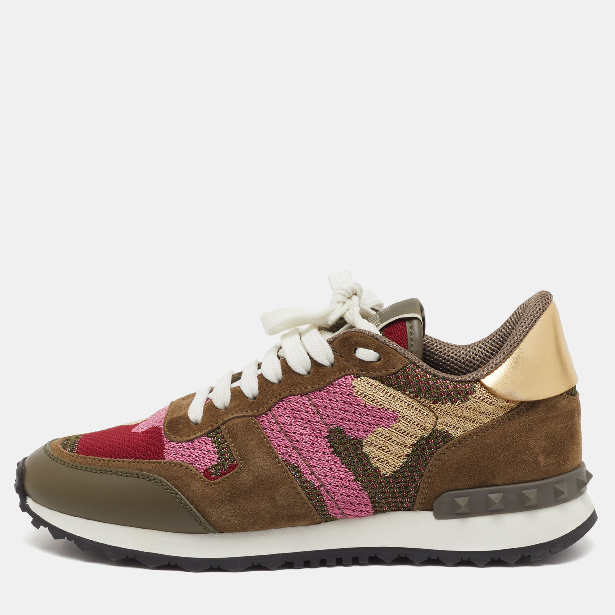 Valentino Multicolor Suede, Leather and Knit Fabric Rockrunner Sneakers Size 37