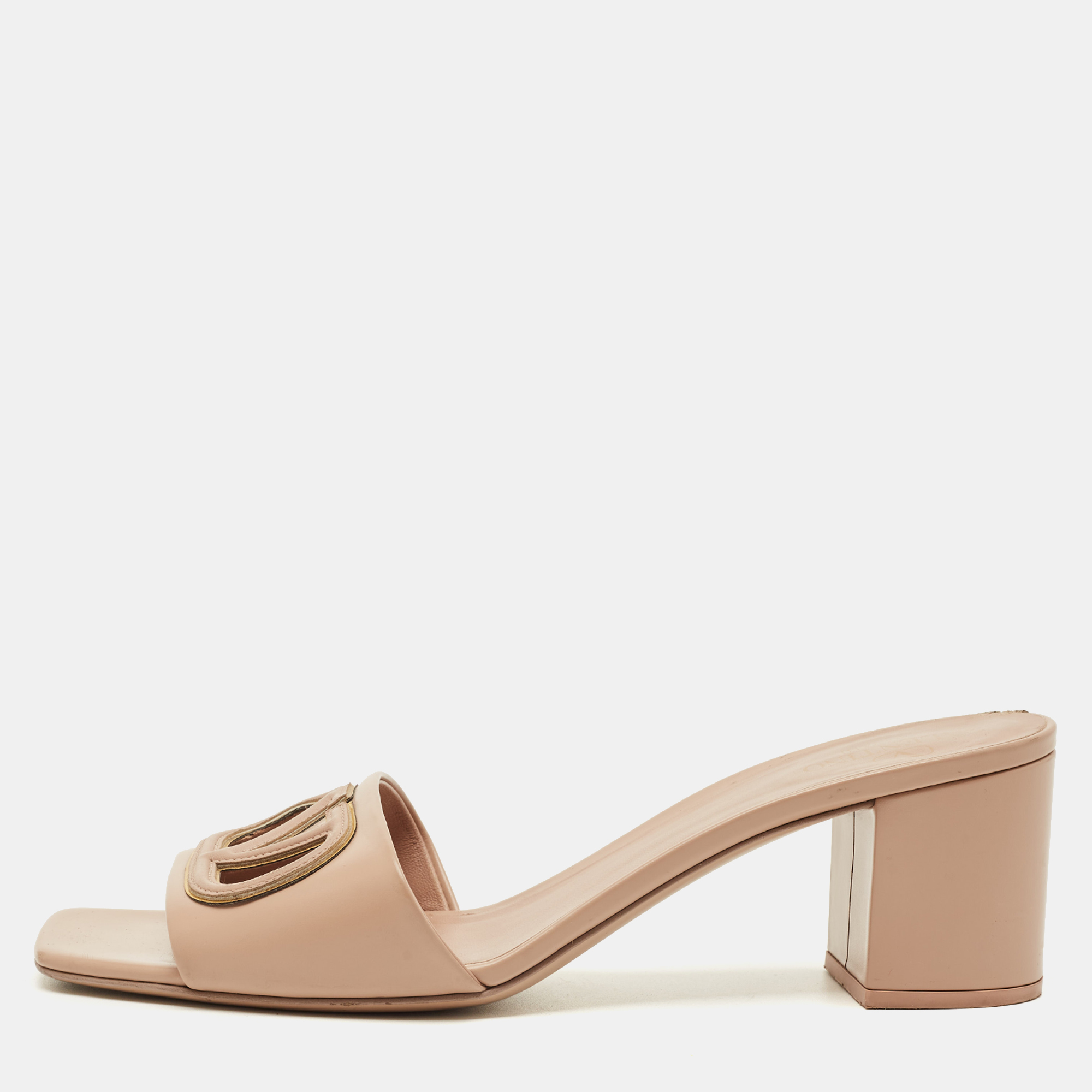 Valentino Beige Leather VLogo Slide Sandals Size 38.5