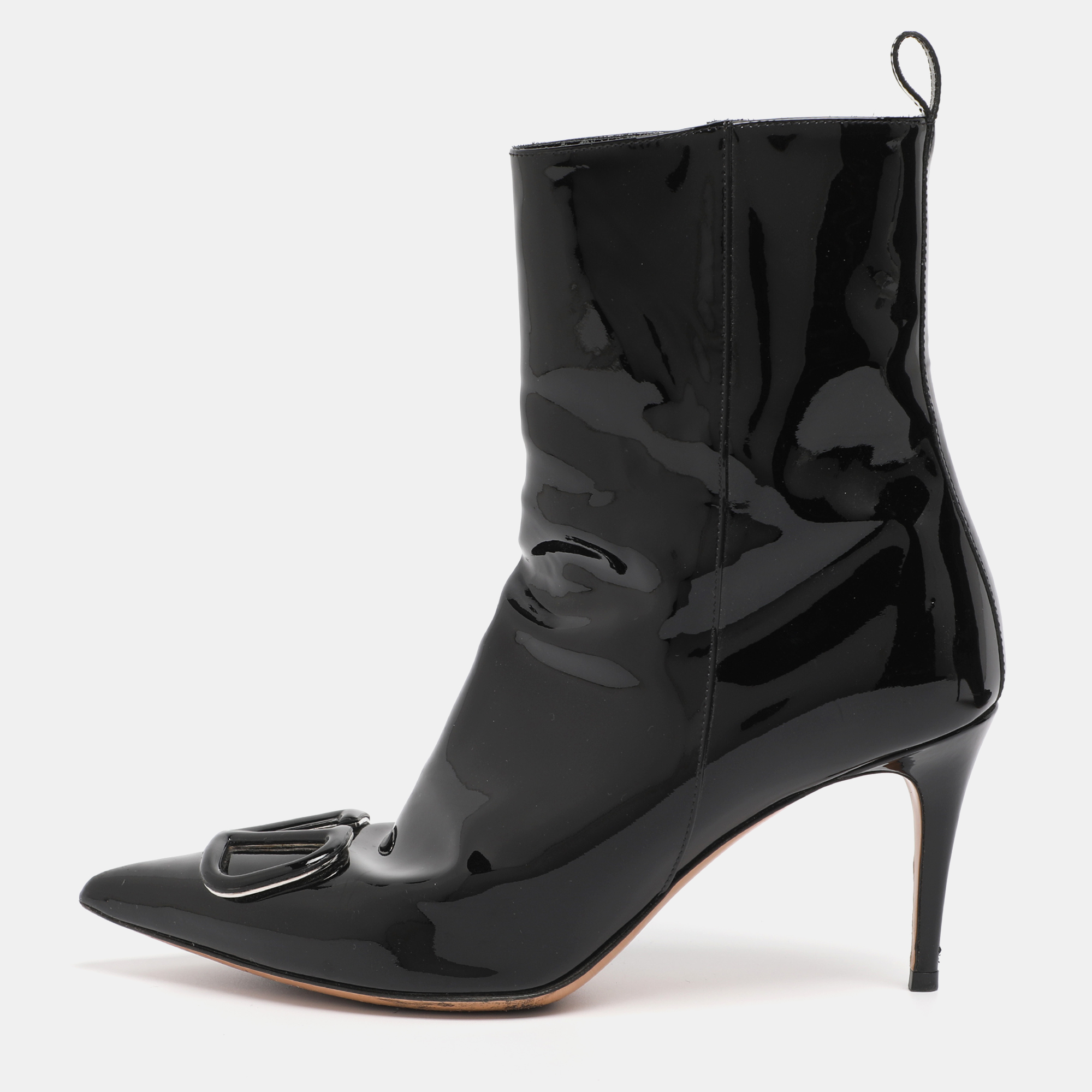 Valentino Beige Patent Leather VLogo Ankle Length Boots Size 38
