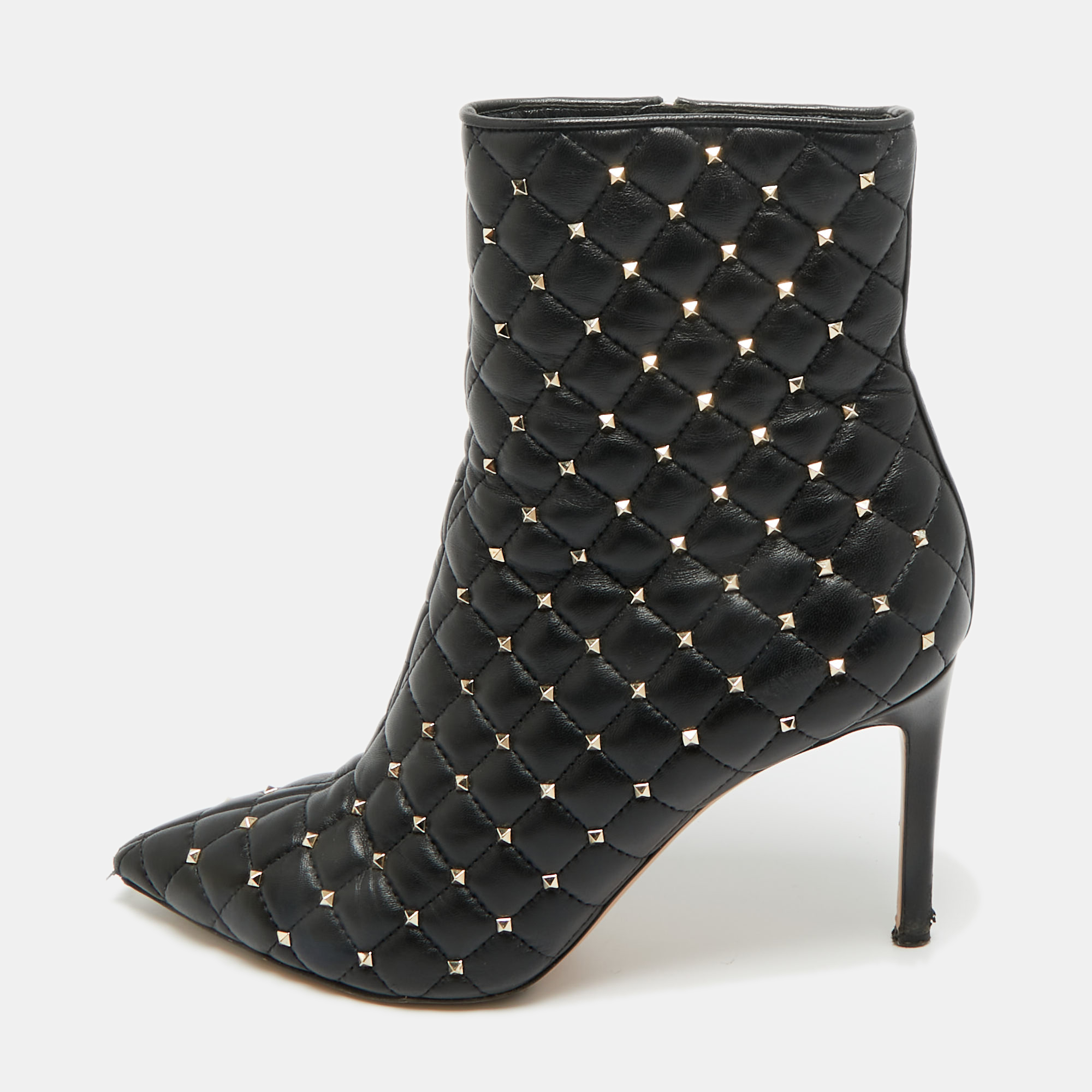 Valentino Black Leather Rockstud Ankle Length Boots Size 38