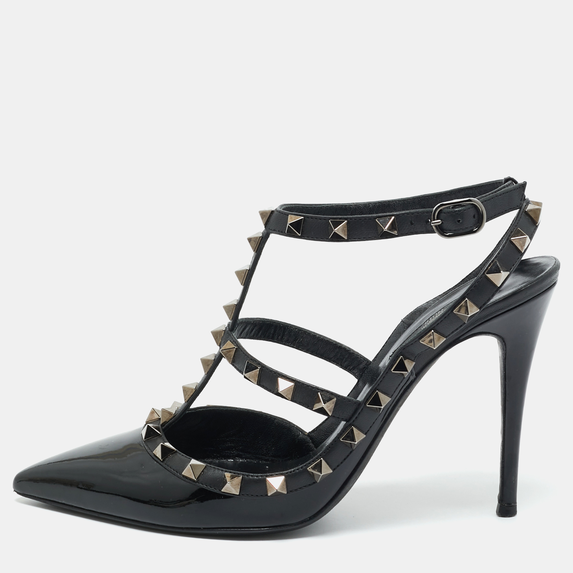 

Valentino Black Leather and Patent Leather Rockstud Pumps Size