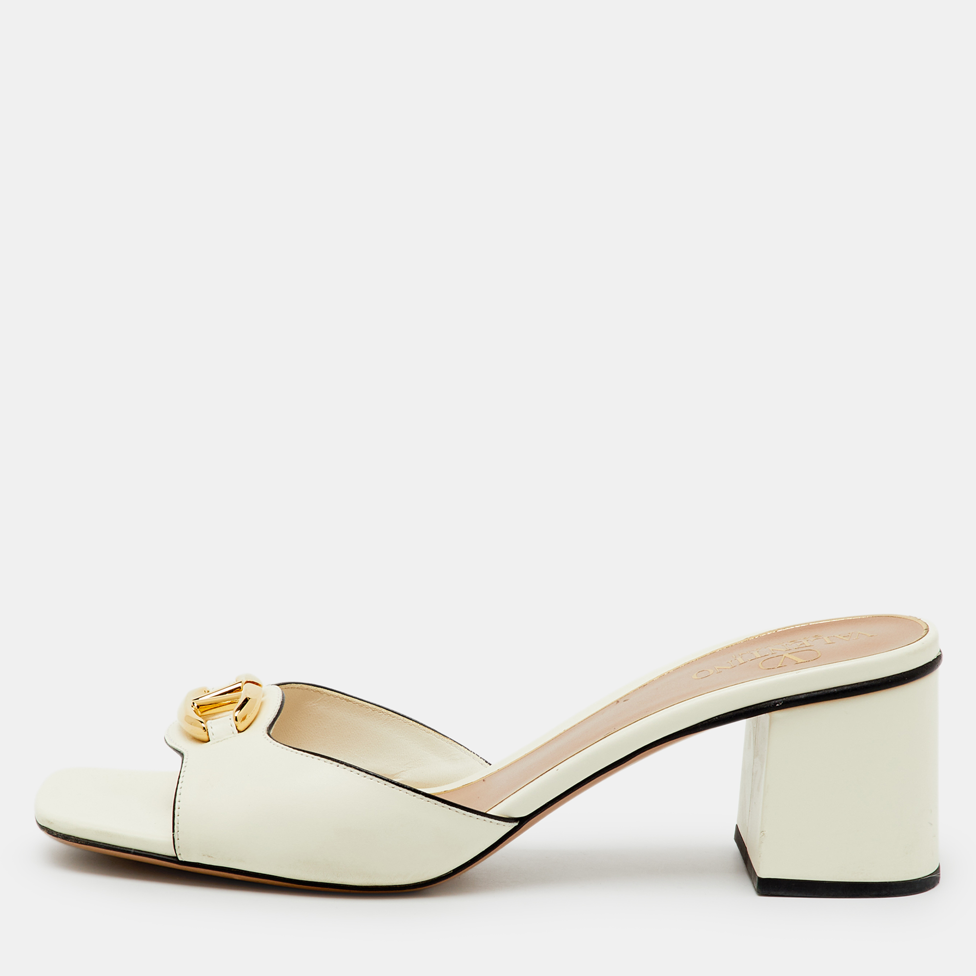 Valentino White Leather Vlogo Slide Sandals Size 38