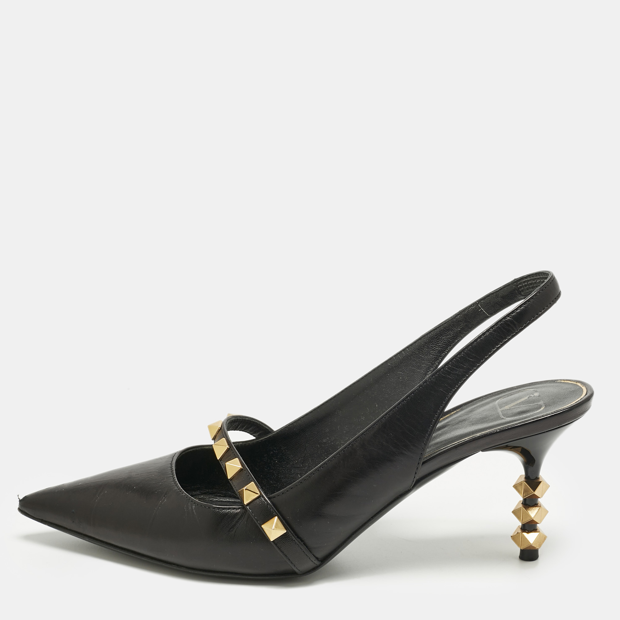 

Valentino Black Leather Rockstud Slingback Pumps Size