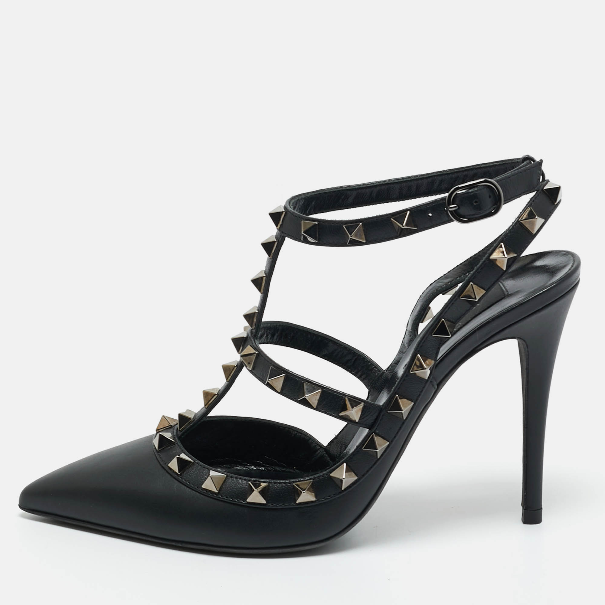 

Valentino Black Leather Rockstud Caged Pumps Size
