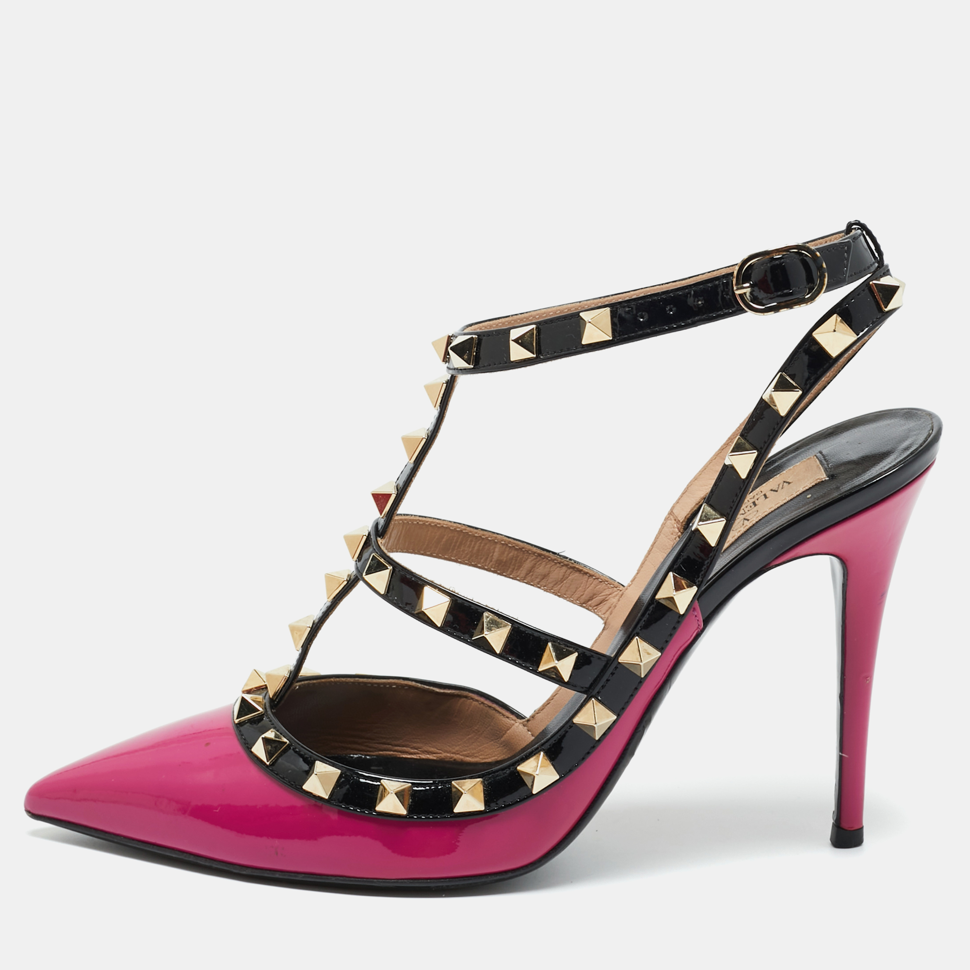 

Valentino Purple/Black Leather and Patent Leather Rockstud Pumps Size